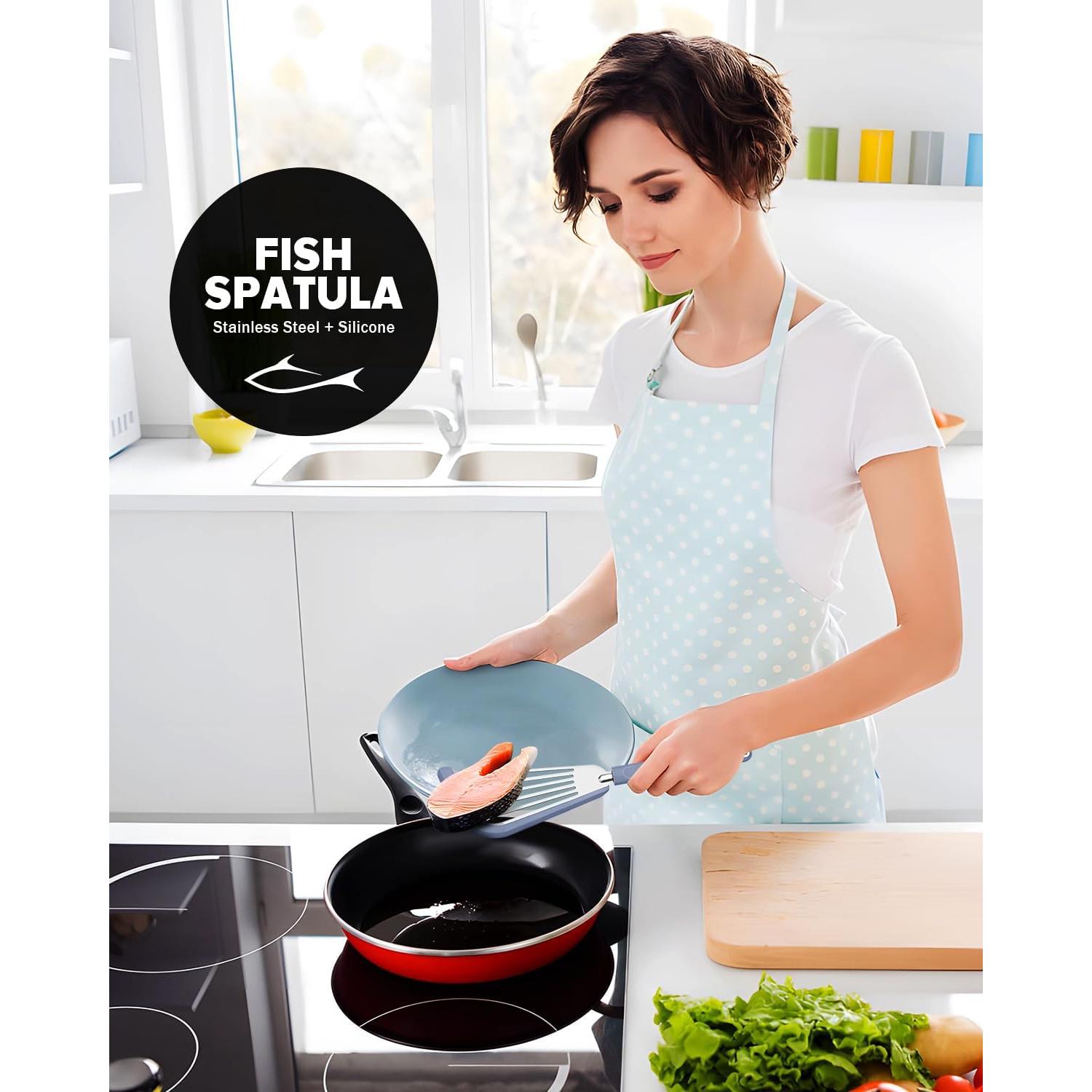 Juego de 2 espátulas de pescado DaiRen de silicona 33 cm