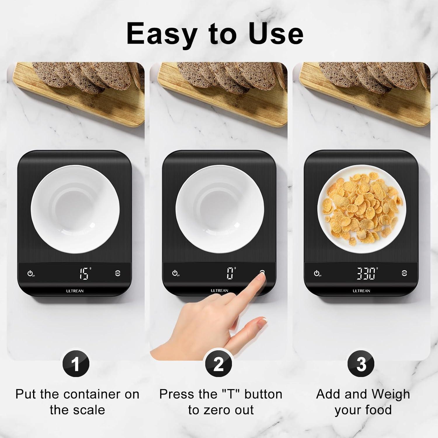 Báscula de Cocina Digital Ultrean UL-FS01, 5kg, Pantalla LED