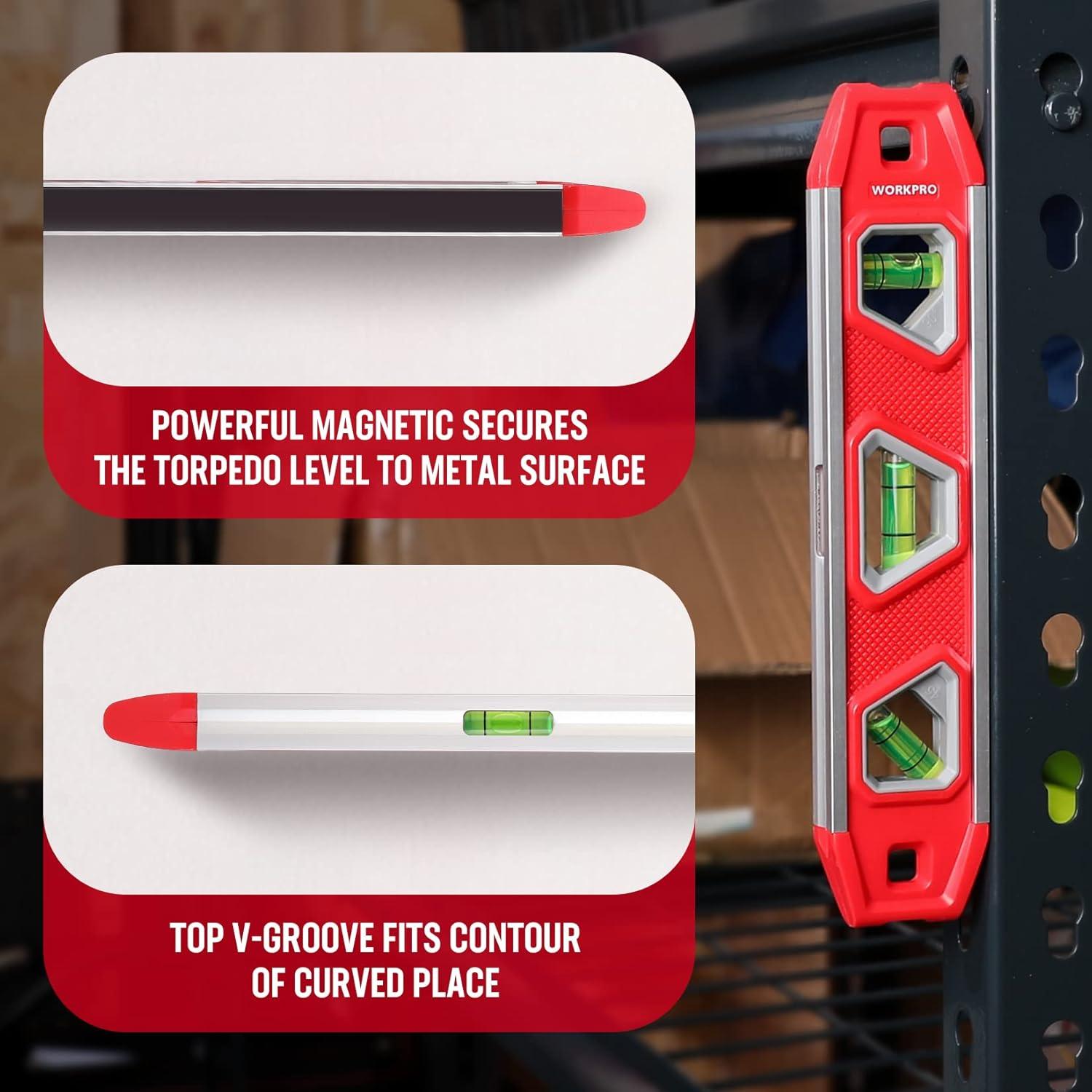 Nivel Torpedo Magnético WORKPRO 23cm con 3 Burbujas