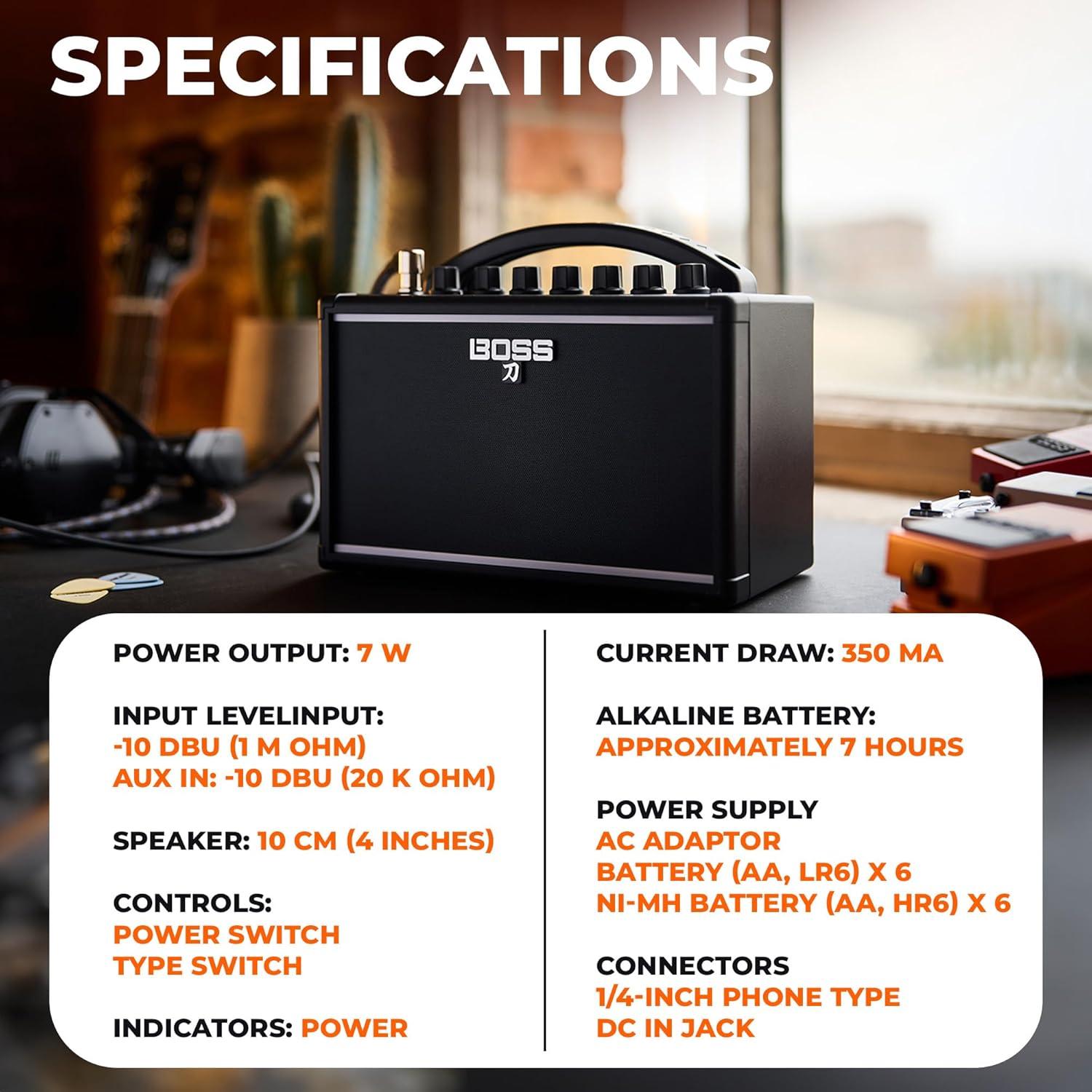 Amplificador de guitarra Boss Katana Mini 7W con cable y 3 pua