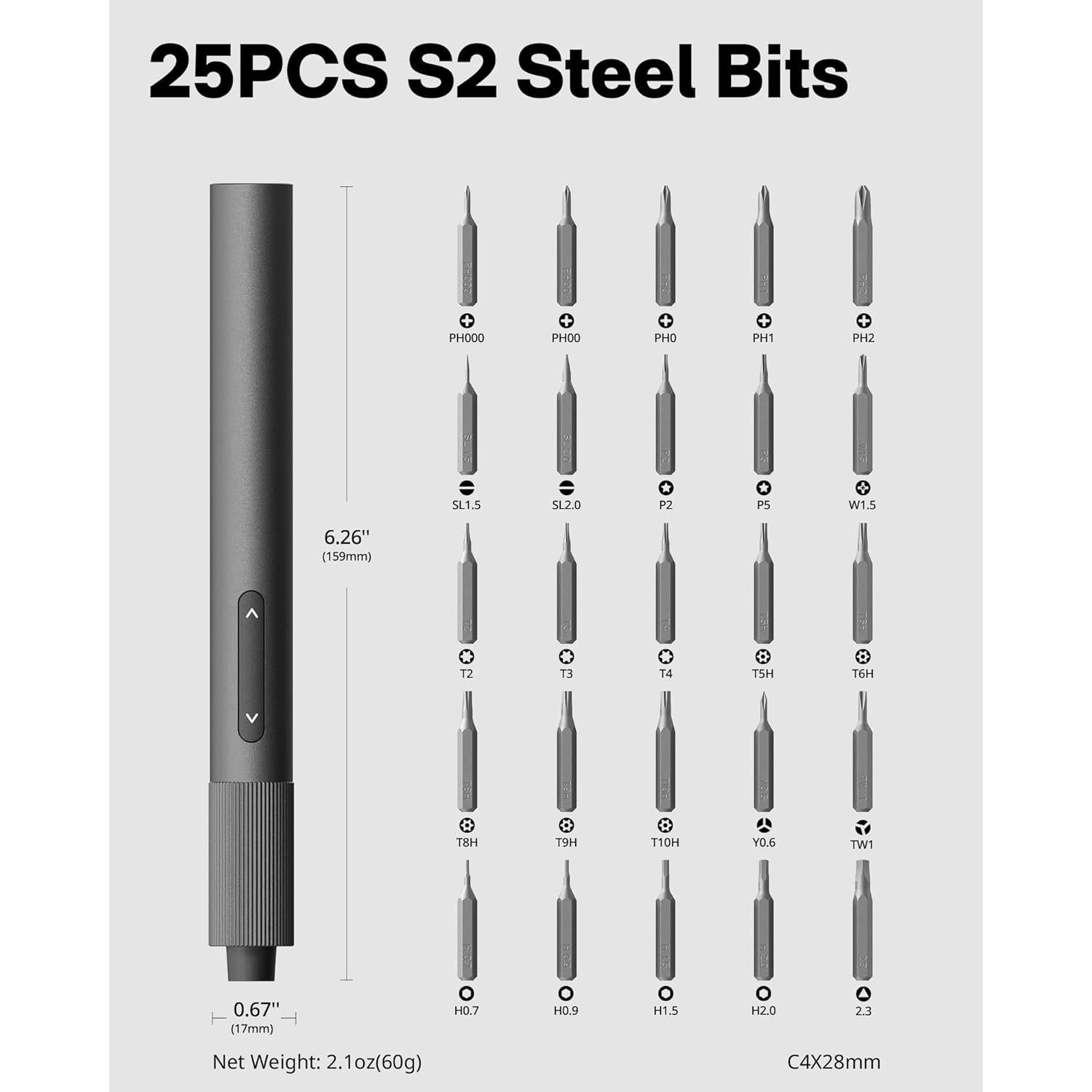 HOTO Destornillador Eléctrico 25 en 1 Recargable USB-C