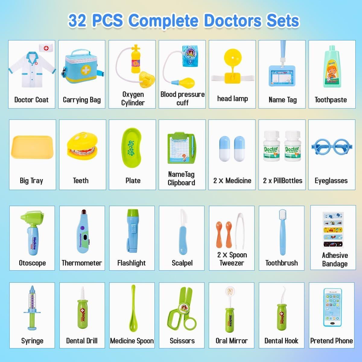 Kit de Juego de Doctor Meland para Niños 3 a 6 Años - 32 Piezas