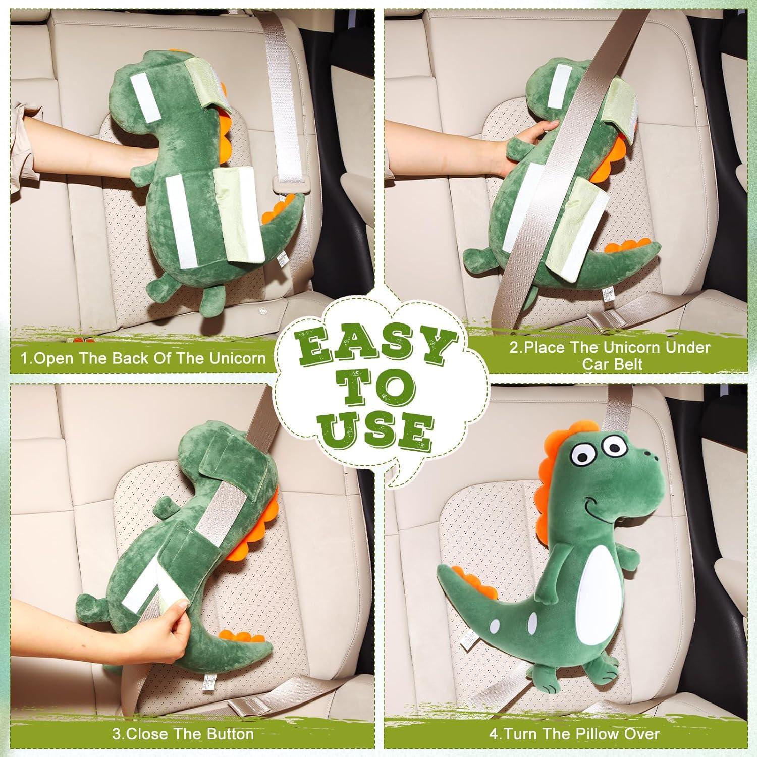 Lenwen Almohadas de Cinturón de Seguridad para Niños 2 Pcs Verde Dragón