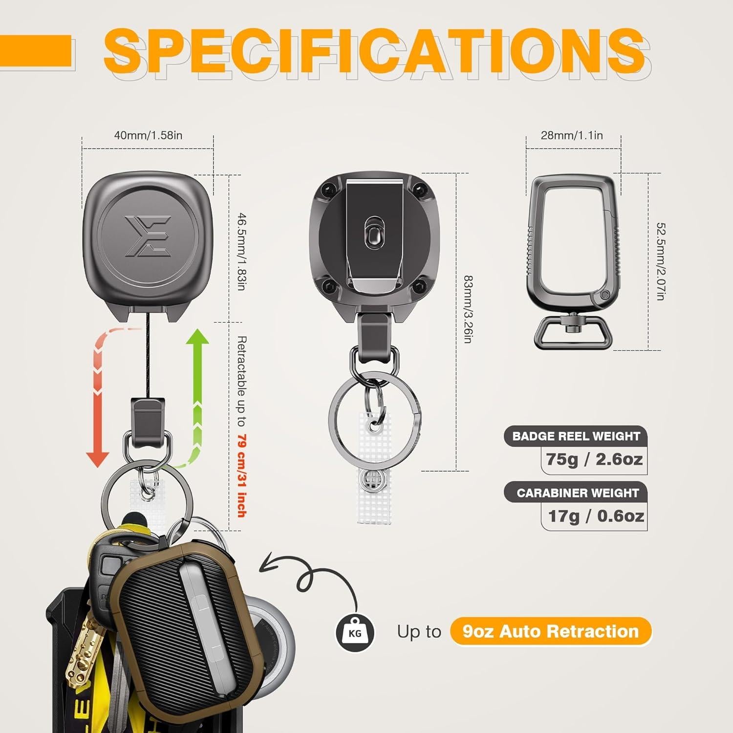 Soporte Retráctil ELV para Llaves e Identificaciones - Metal