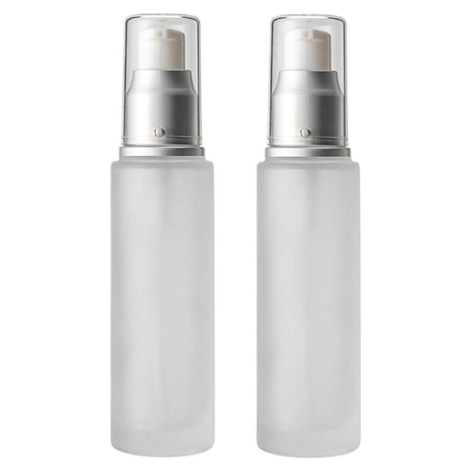 2PC Empty Glass Refillable Dispenser Pump Lotion Bottle White Frosted Cosmetic Pump Bottle Containers For Skin Care Cream Liquid Essential Oil (100ML/3.4oz)