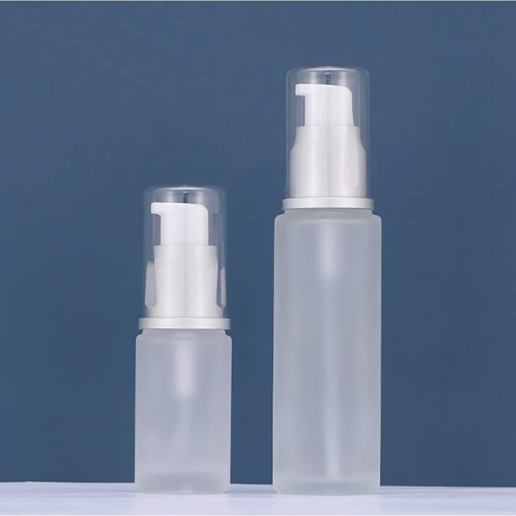 2PC Empty Glass Refillable Dispenser Pump Lotion Bottle White Frosted Cosmetic Pump Bottle Containers For Skin Care Cream Liquid Essential Oil (100ML/3.4oz)