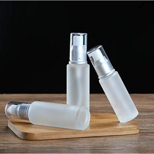 2PC Empty Glass Refillable Dispenser Pump Lotion Bottle White Frosted Cosmetic Pump Bottle Containers For Skin Care Cream Liquid Essential Oil (100ML/3.4oz)