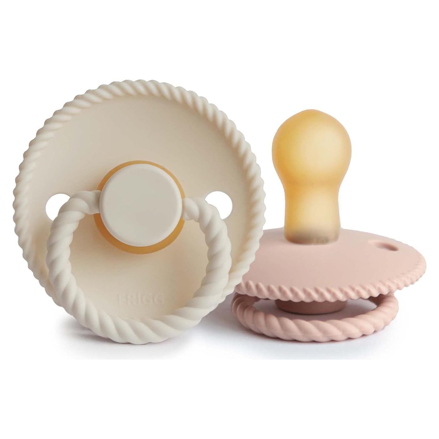 Chupete de goma natural FRIGG Rope Rosa/Cream 0-6 meses