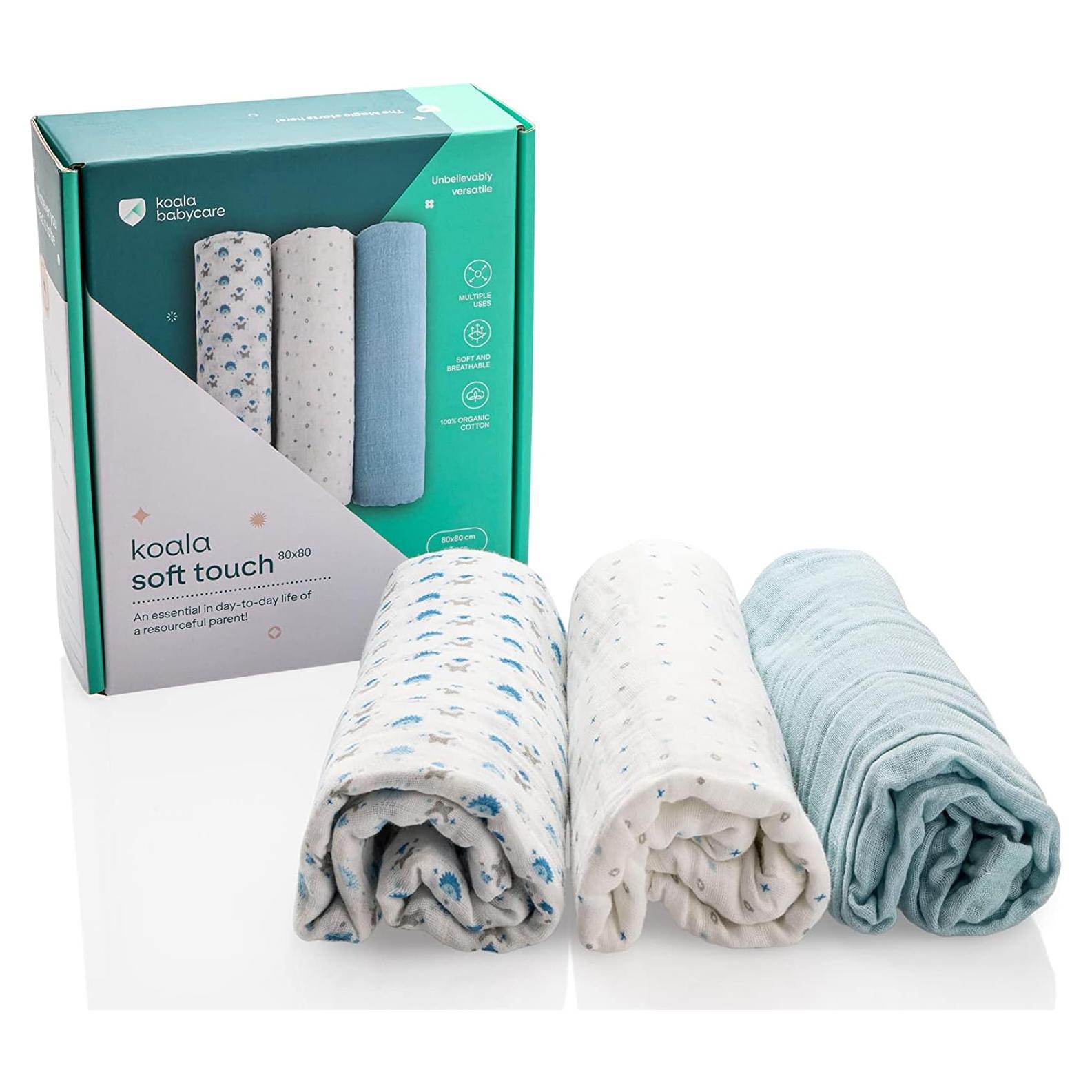 Mantas de Muselina Orgánica Koala Babycare 81x81 cm - Paquete de 3