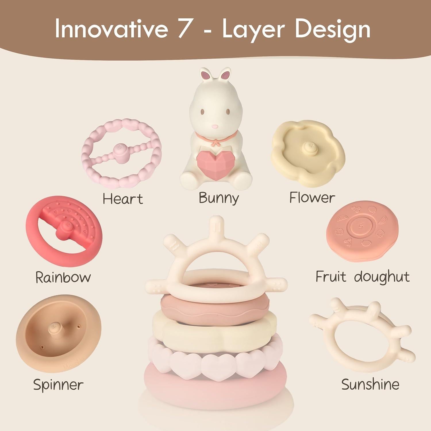 Juguete Apilable Moonkie Conejo 7 Piezas Silicona 0-5 Años