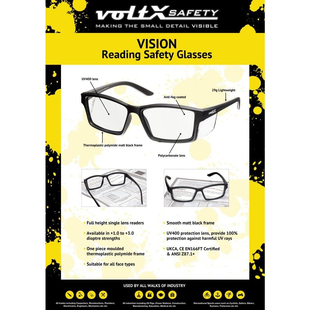 Gafas de Seguridad VoltX +1.0 Dioptría Lente Clara UV400