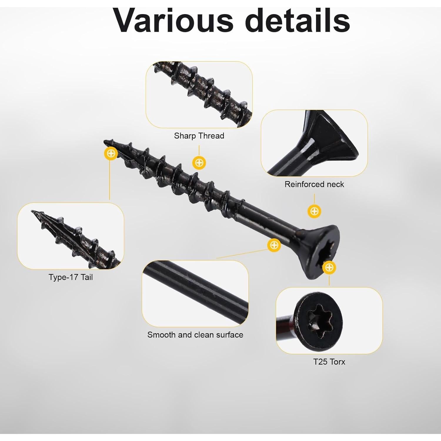 Tornillos de Madera Bobibbi 8x3.81 cm T25 Torx Negros 165 Pzas