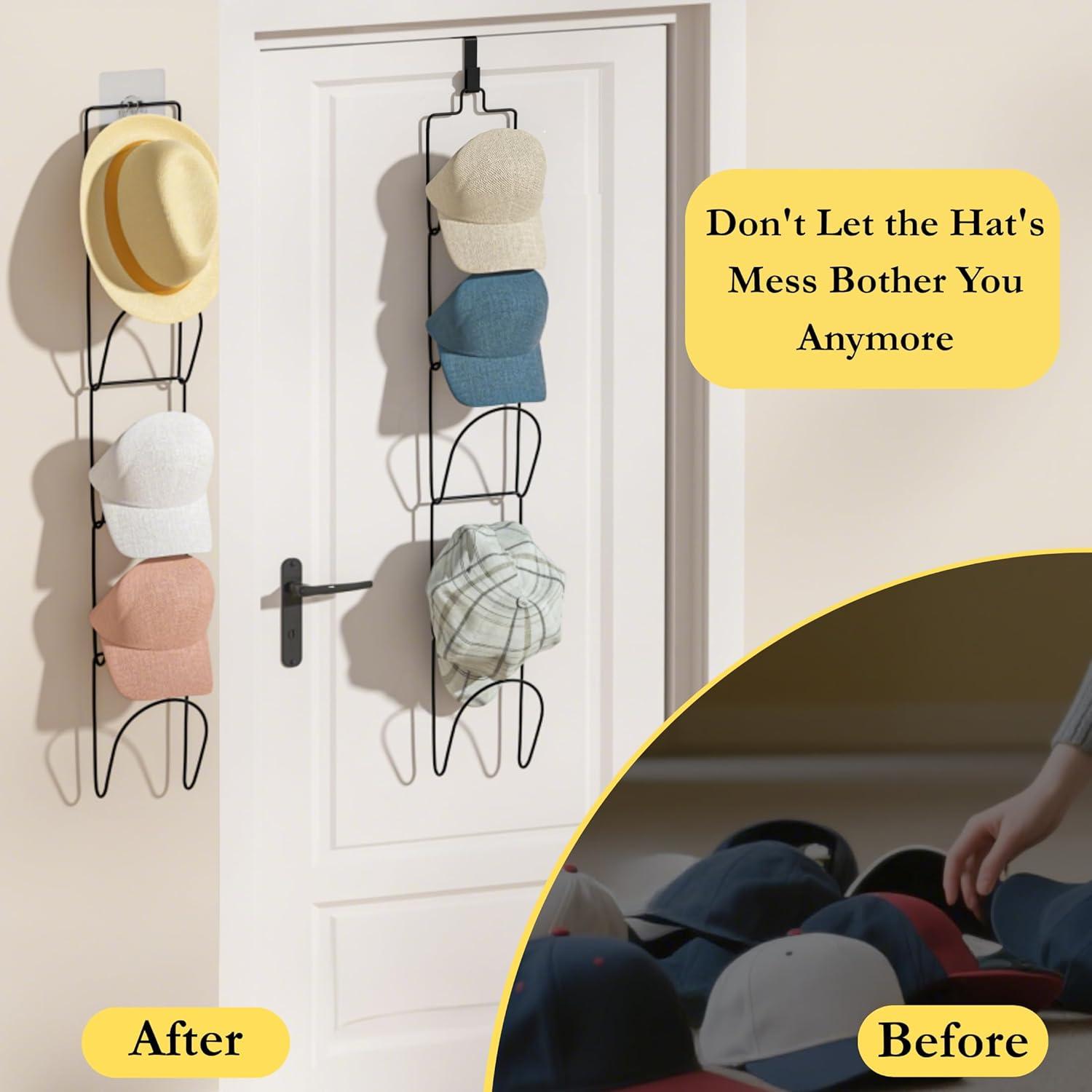 Organizador de Sombreros LINFIDITE 10 Piezas Negro Montado en Puerta