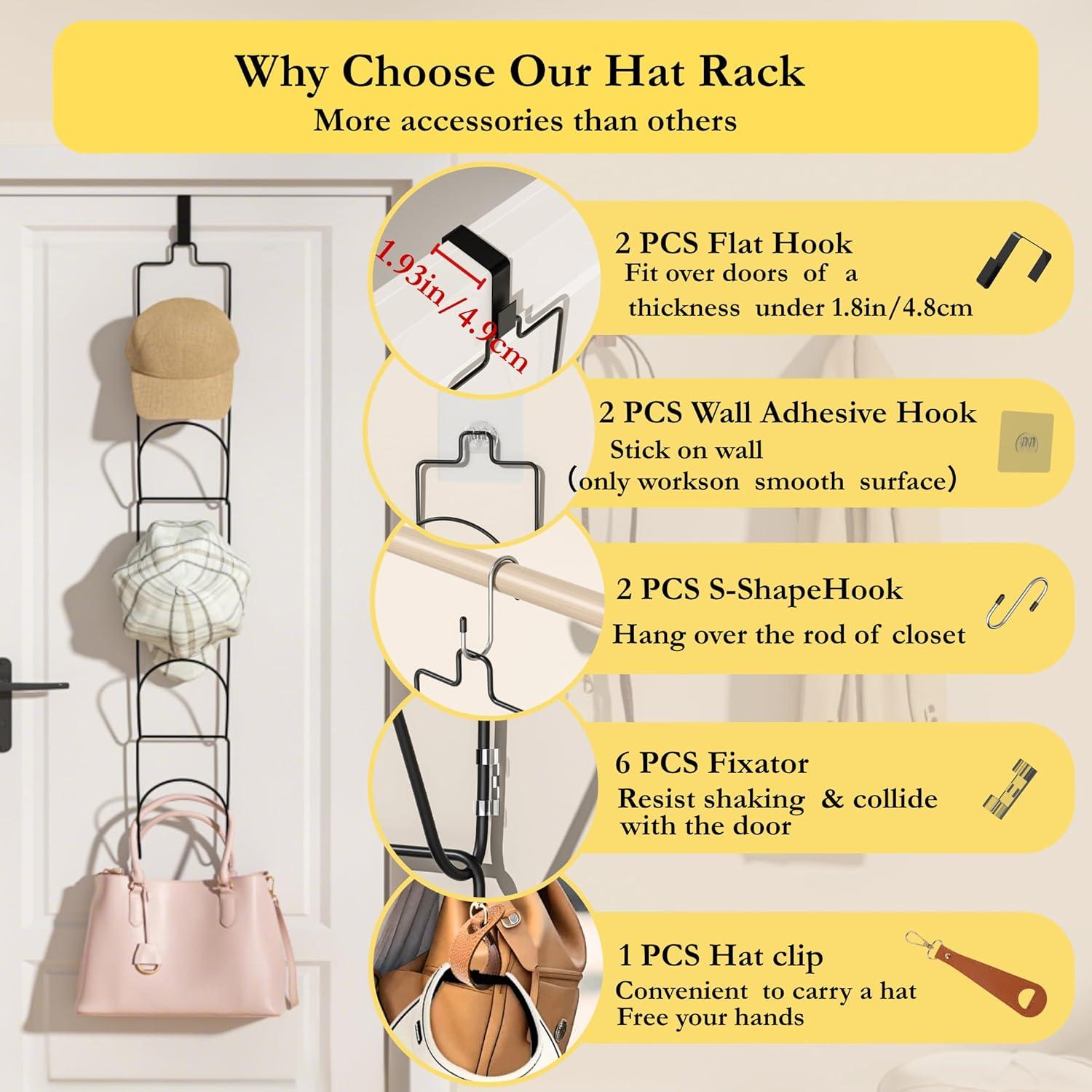 Organizador de Sombreros LINFIDITE 10 Piezas Negro Montado en Puerta