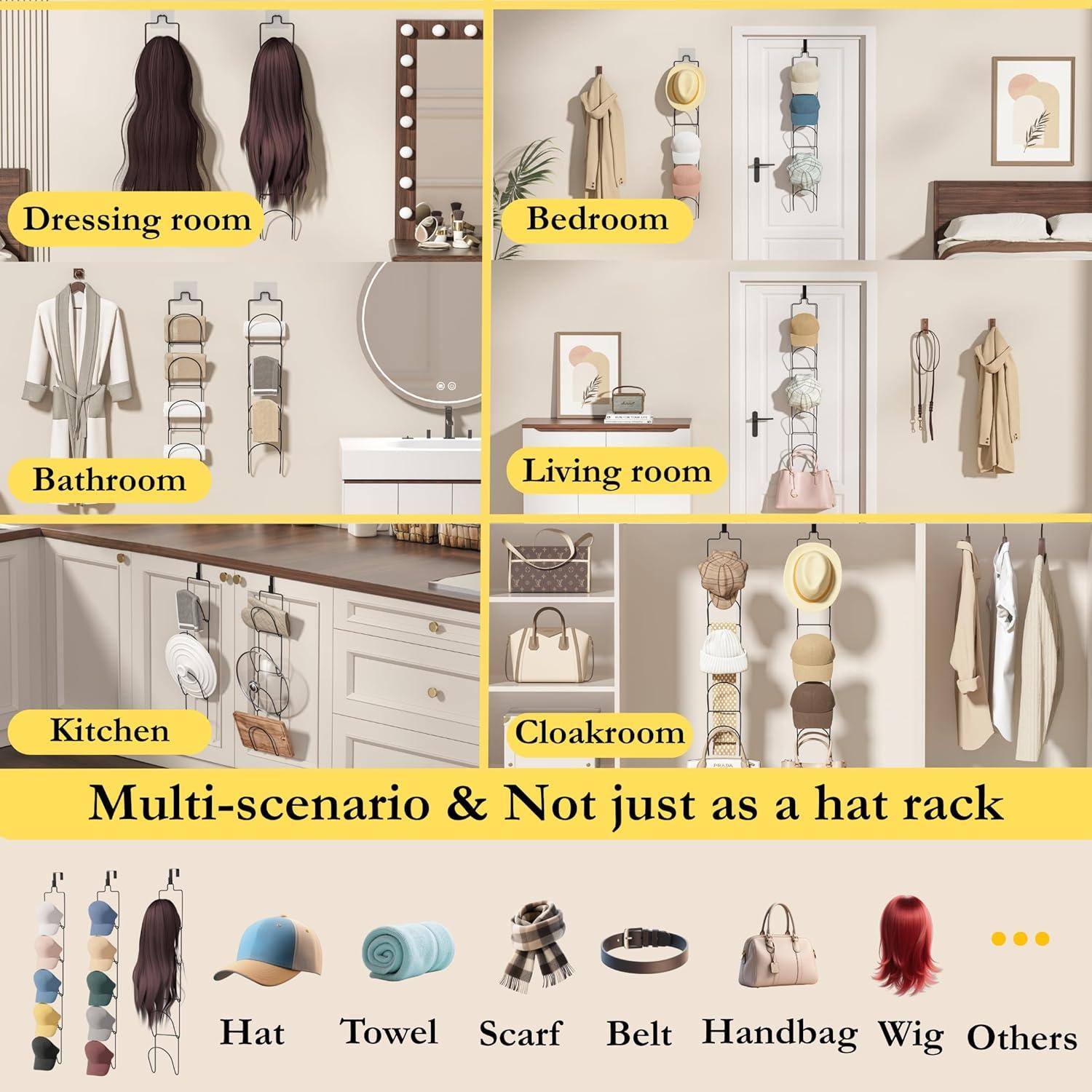 Organizador de Sombreros LINFIDITE 10 Piezas Negro Montado en Puerta