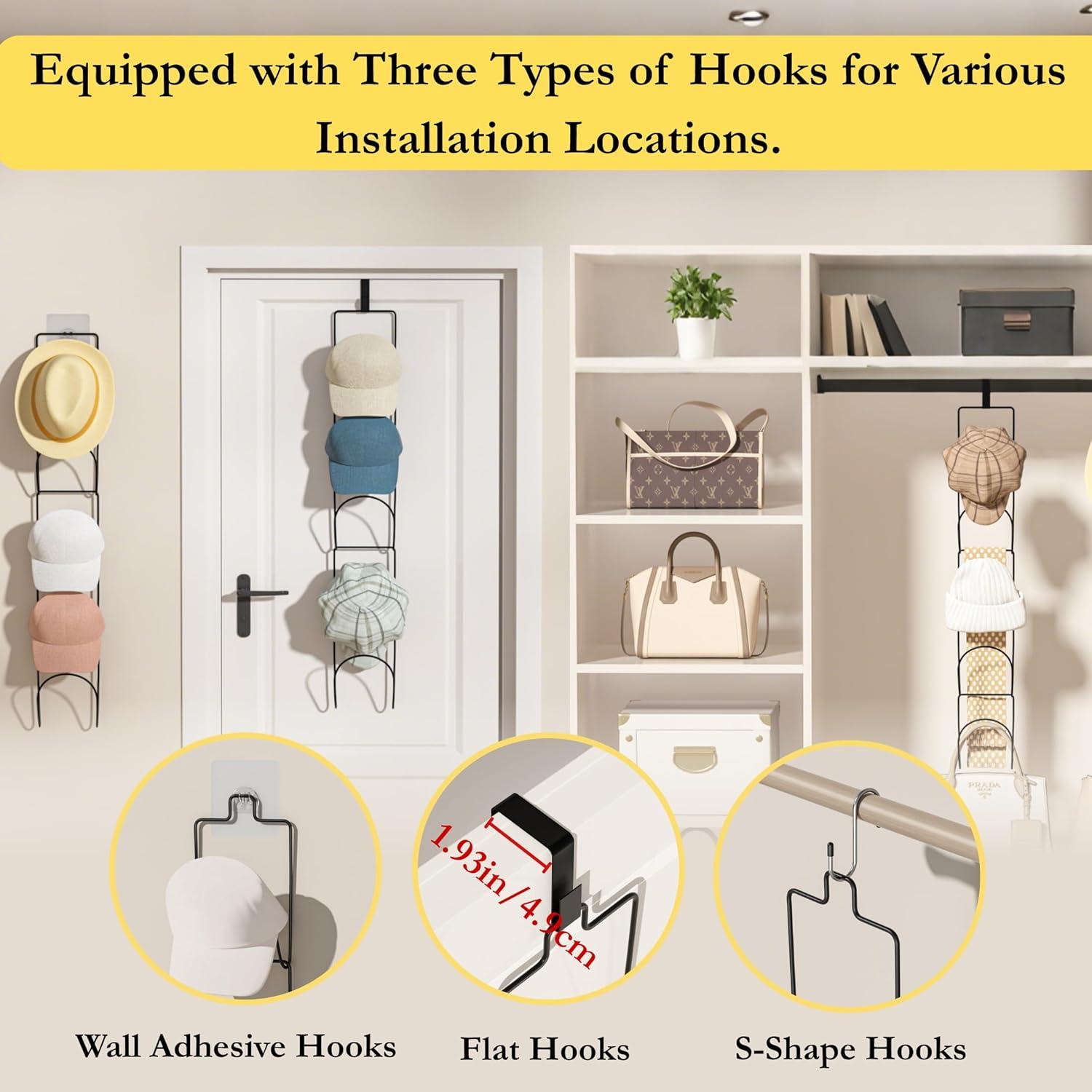 Organizador de Sombreros LINFIDITE 10 Piezas Negro Montado en Puerta