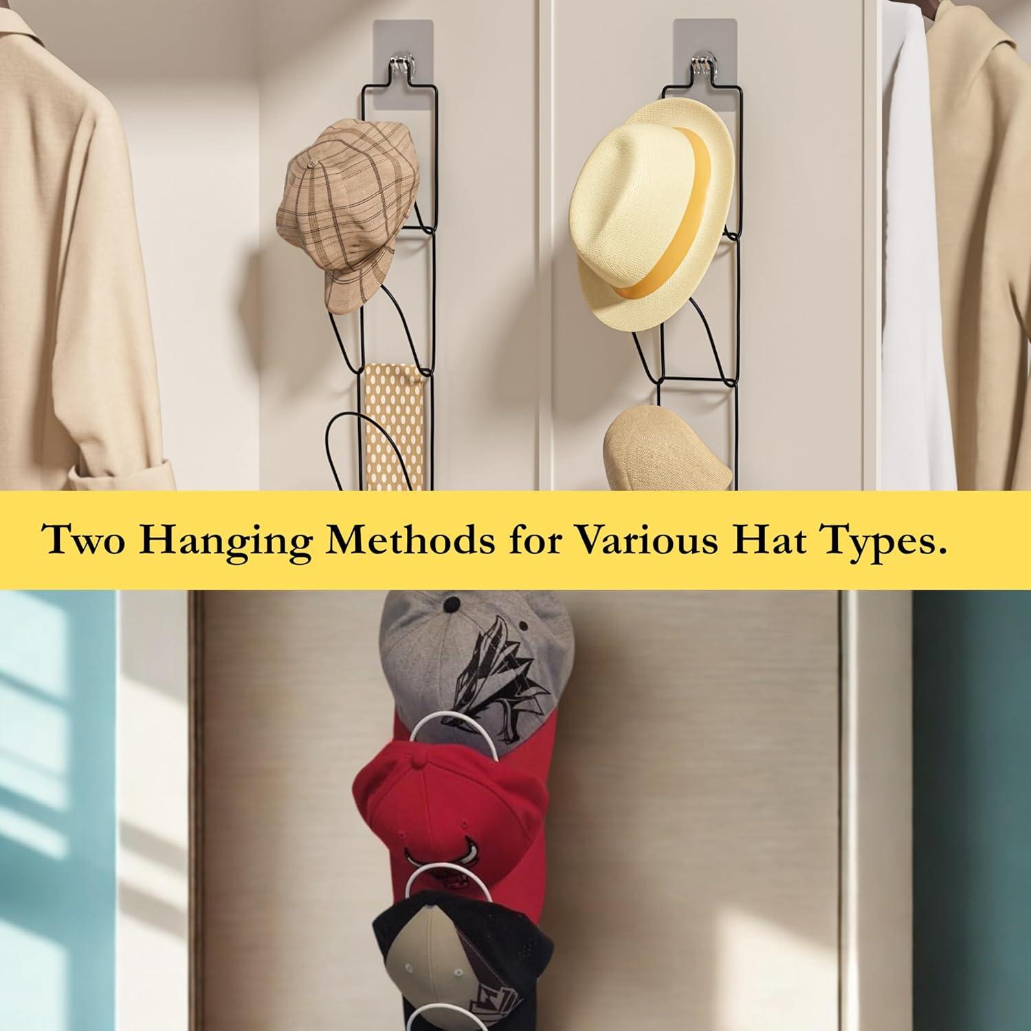 Organizador de Sombreros LINFIDITE 10 Piezas Negro Montado en Puerta