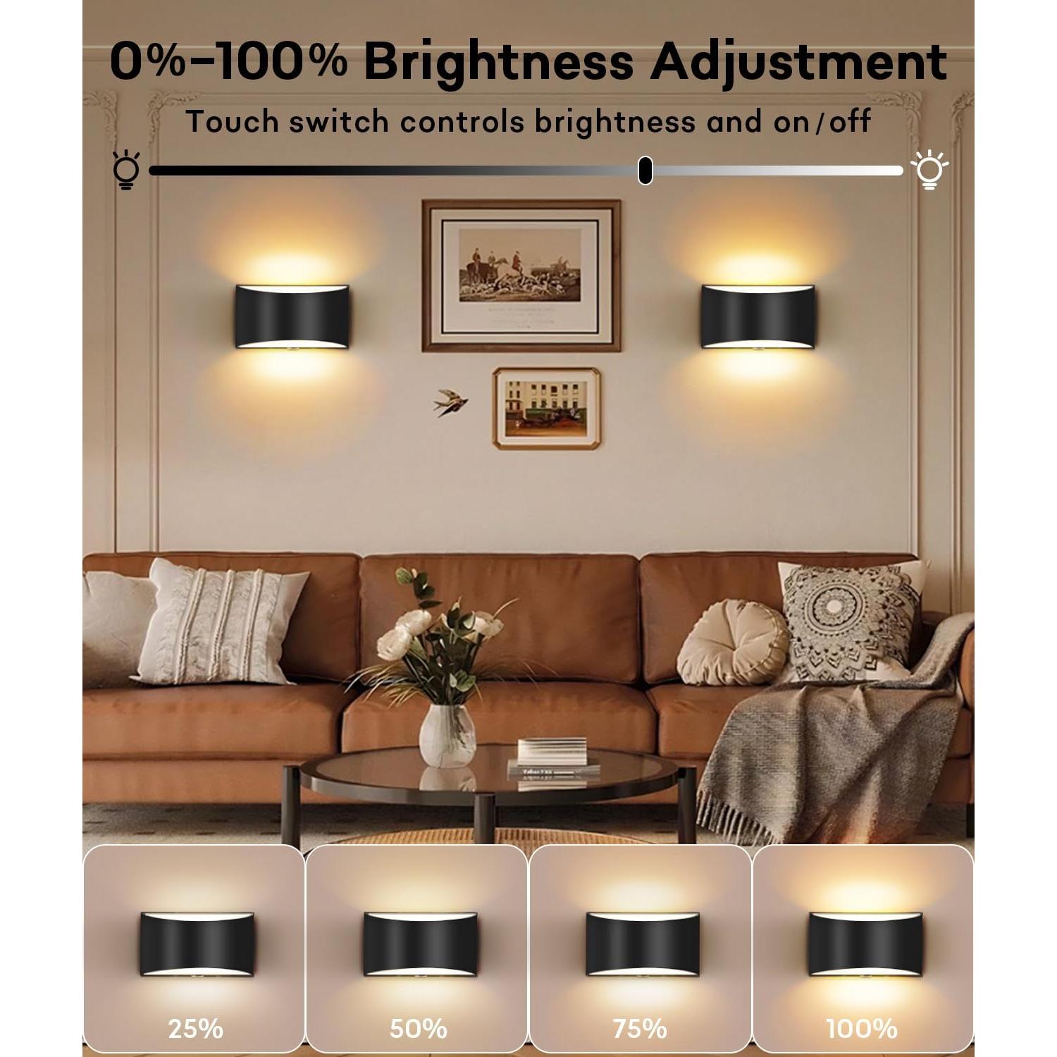 Juego de 2 Apliques de Pared LED Lightess 12W 3000K Negro