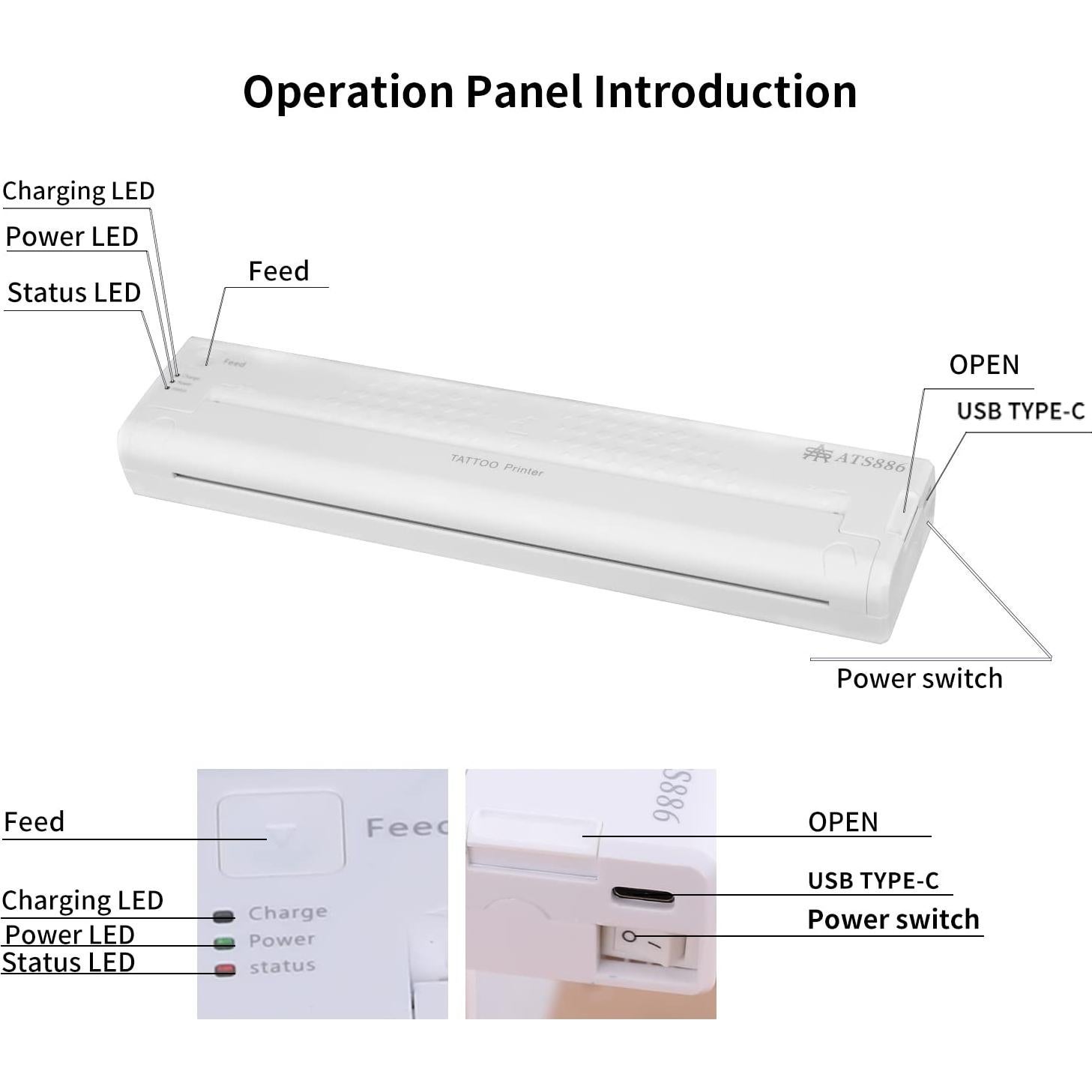 Impresora de Plantillas de Tatuaje YILONG ATS886 Inalámbrica Bluetooth