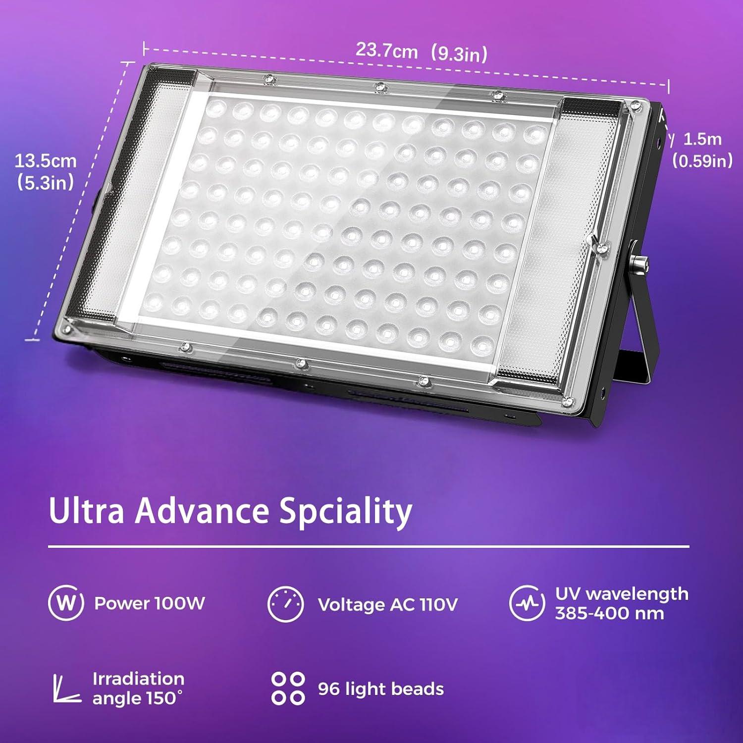 Luz Negra LED 100W AUROHOPE UV 385nm Impermeable IP66 Paquete 2