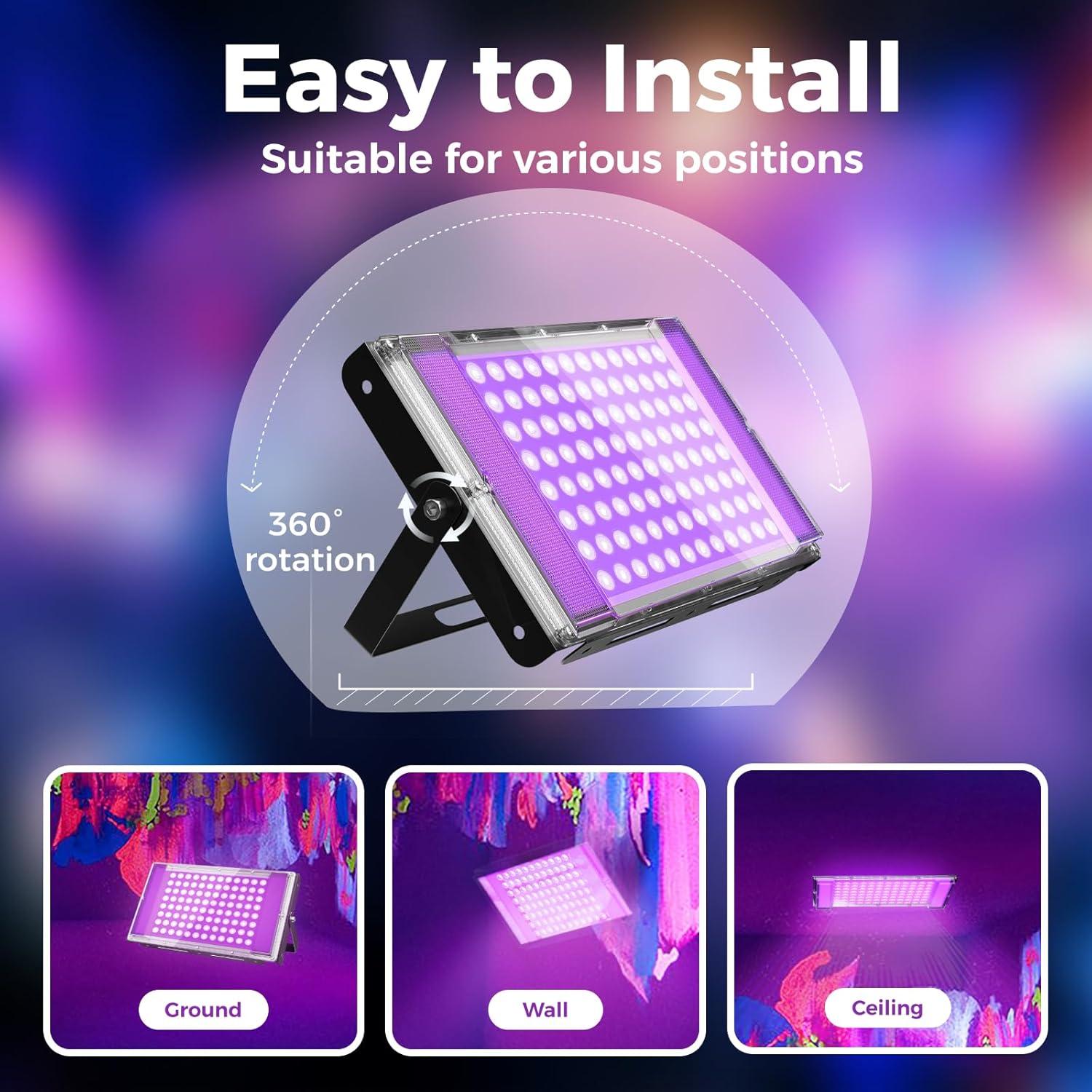 Luz Negra LED 100W AUROHOPE UV 385nm Impermeable IP66 Paquete 2