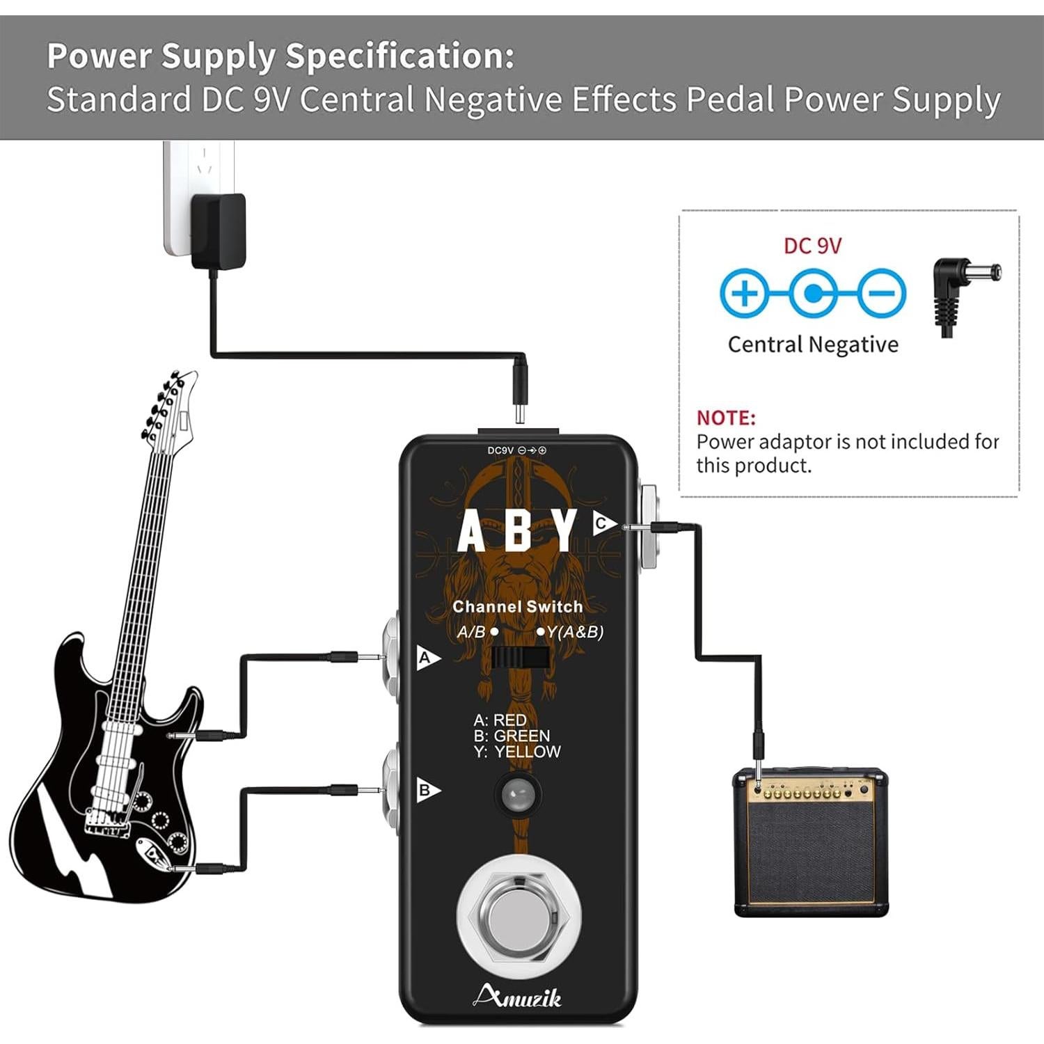 Pedal de Guitarra Amuzik ABY Box Selector True Bypass 9V