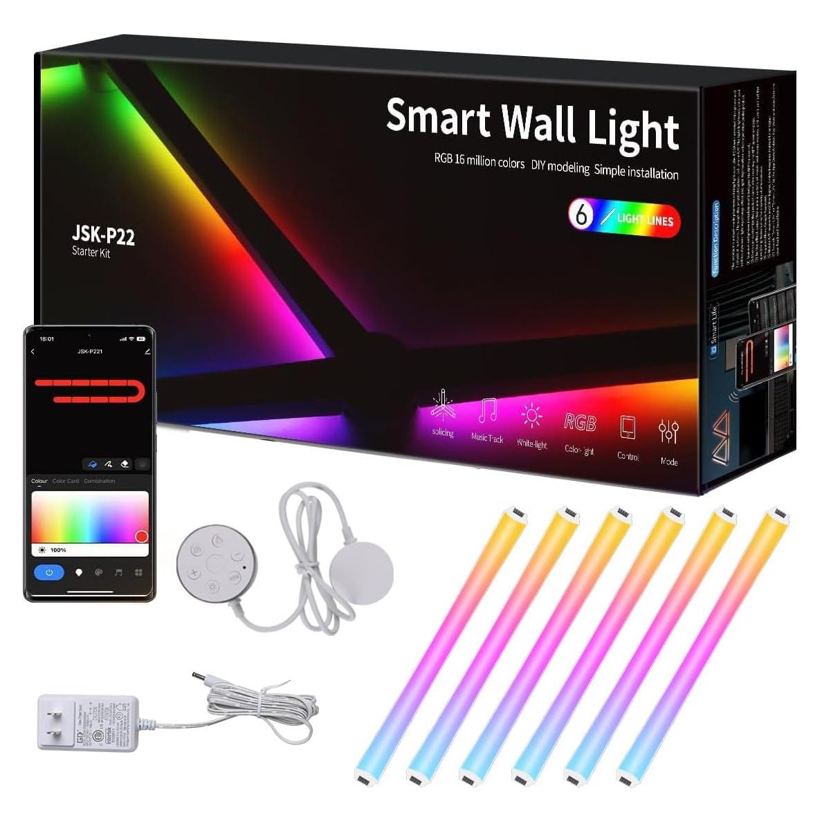 Luz de Pared Inteligente RGBIC VKTEKLAB 6 Líneas Blancas WiFi