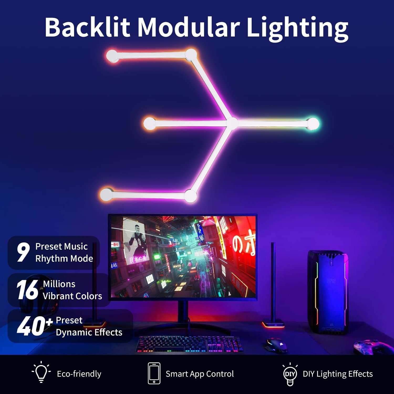 Luz de Pared Inteligente RGBIC VKTEKLAB 6 Líneas Blancas WiFi