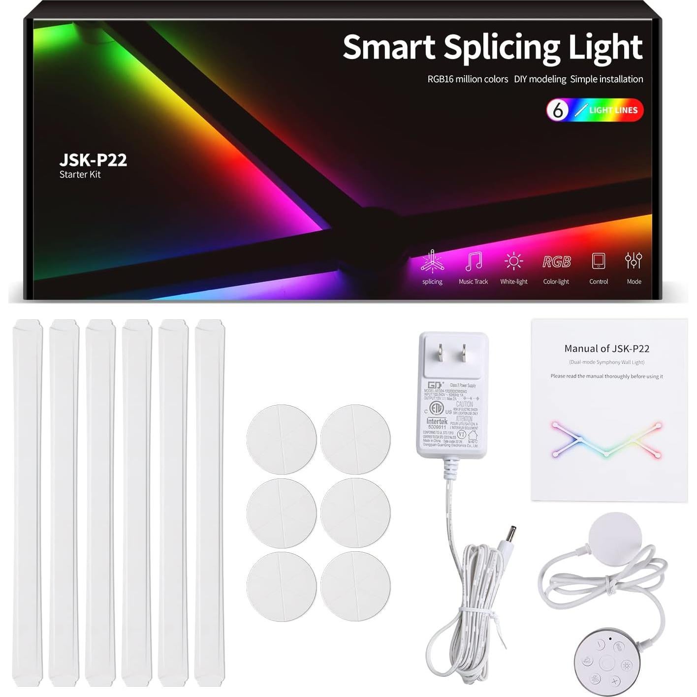 Luz de Pared Inteligente RGBIC VKTEKLAB 6 Líneas Blancas WiFi