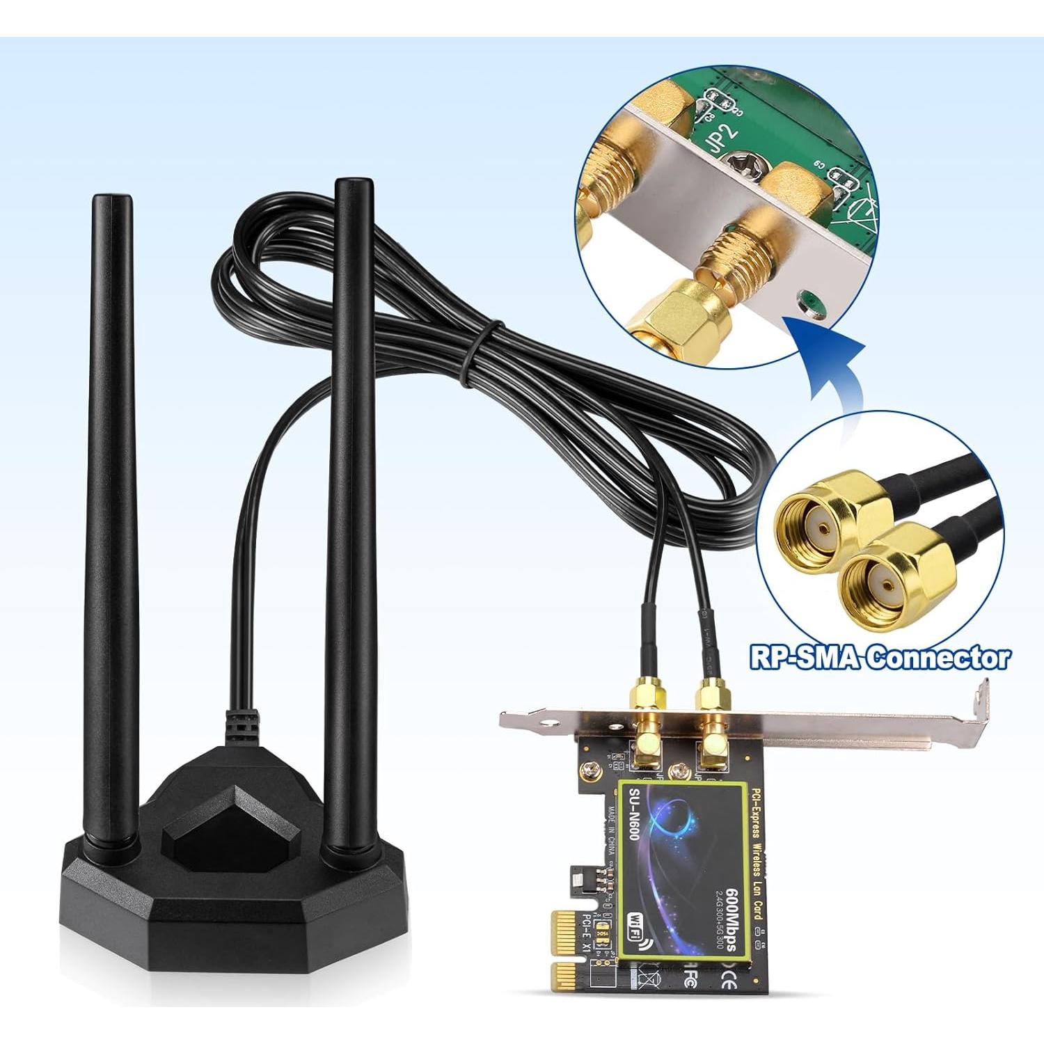 Antena WiFi Doble Banda Eightwood 8dBi RP-SMA 1.98m para PC