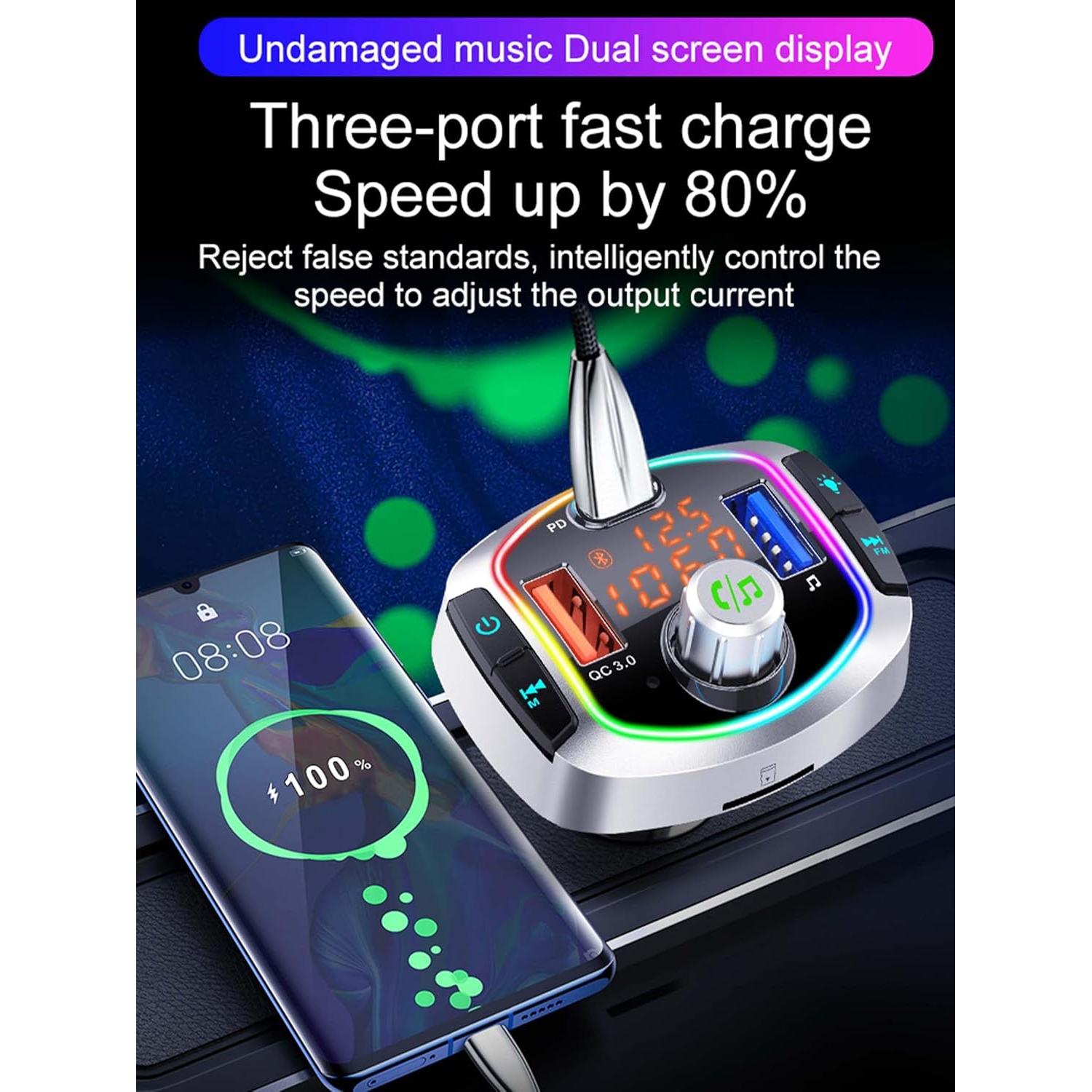 Transmisor FM Bluetooth ACECAR BC63 - Carga Rápida QC18W, PD30W