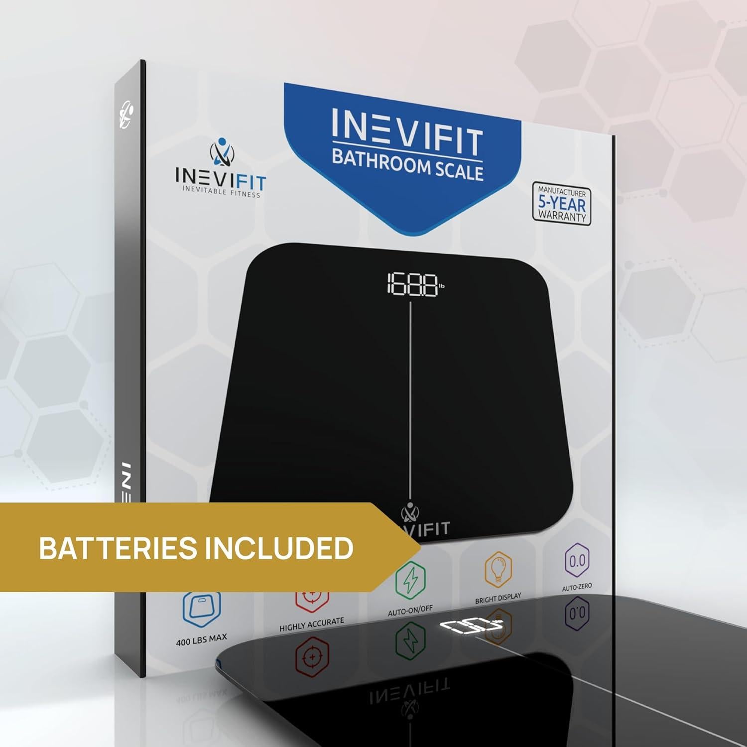 Báscula de Baño Digital INEVIFIT, 181.44 kg, Vidrio Templado