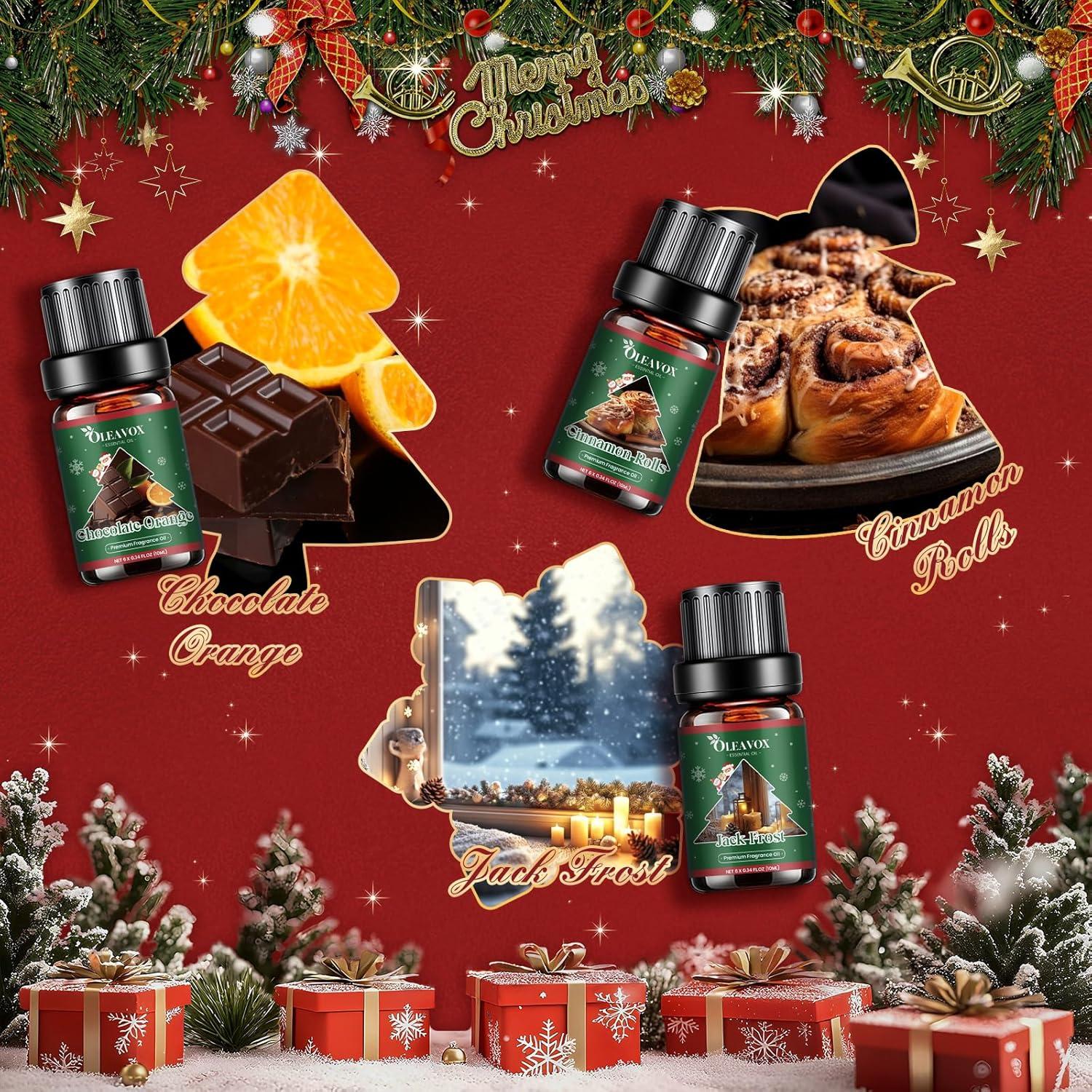 Christmas Essential Oils Set, 6 Premium Winter Fragrance Oils for Diffuser, Candle Scented Oils Gift,Gingerbread, Cinnamon Roll, Hot Baked Apple Pie,Home for the Holidays, Jack Frost, Chocolate Orange
