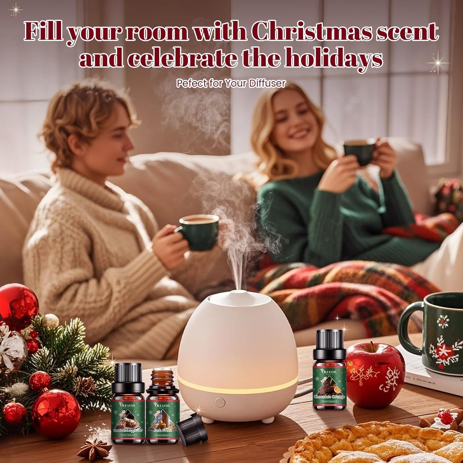 Christmas Essential Oils Set, 6 Premium Winter Fragrance Oils for Diffuser, Candle Scented Oils Gift,Gingerbread, Cinnamon Roll, Hot Baked Apple Pie,Home for the Holidays, Jack Frost, Chocolate Orange