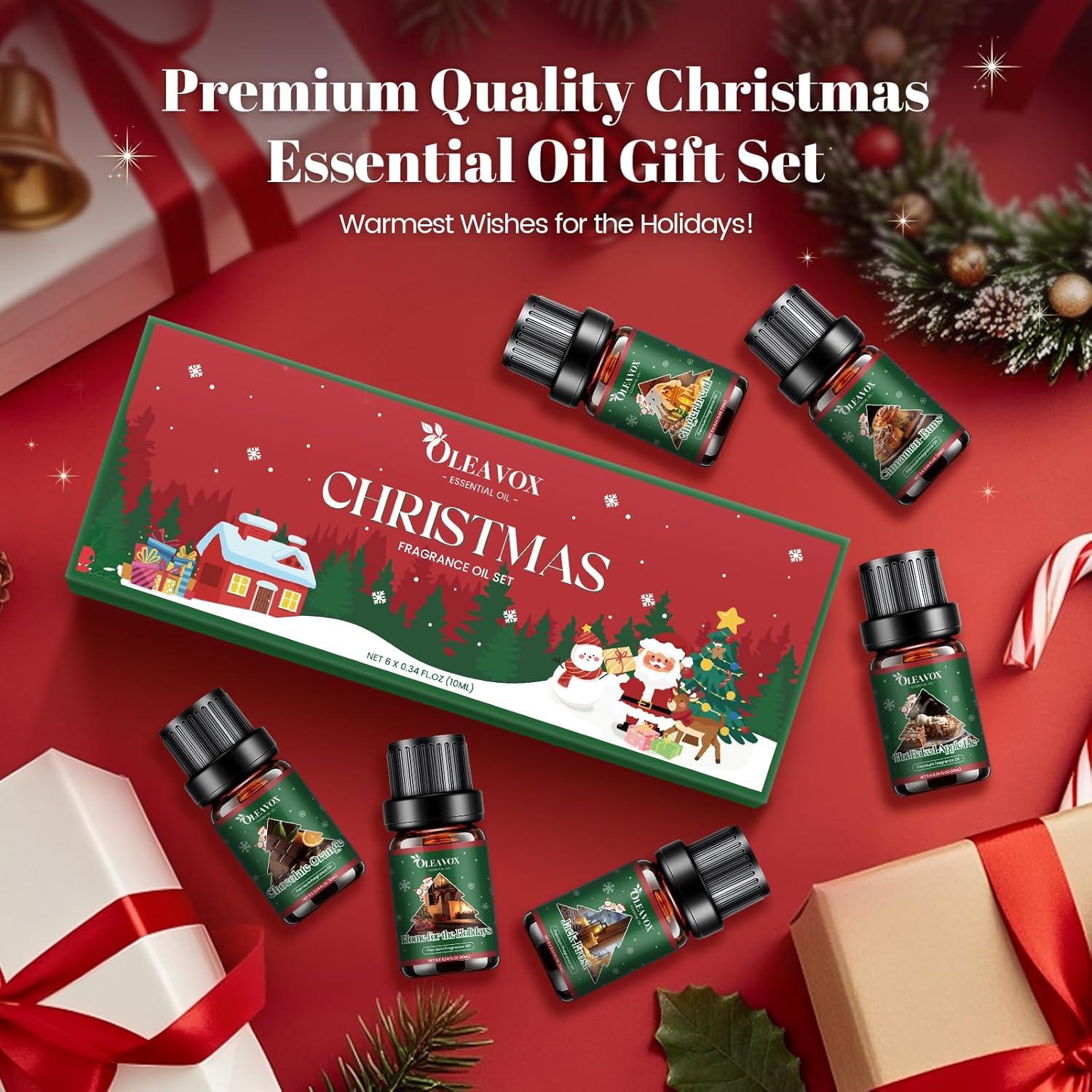 Christmas Essential Oils Set, 6 Premium Winter Fragrance Oils for Diffuser, Candle Scented Oils Gift,Gingerbread, Cinnamon Roll, Hot Baked Apple Pie,Home for the Holidays, Jack Frost, Chocolate Orange