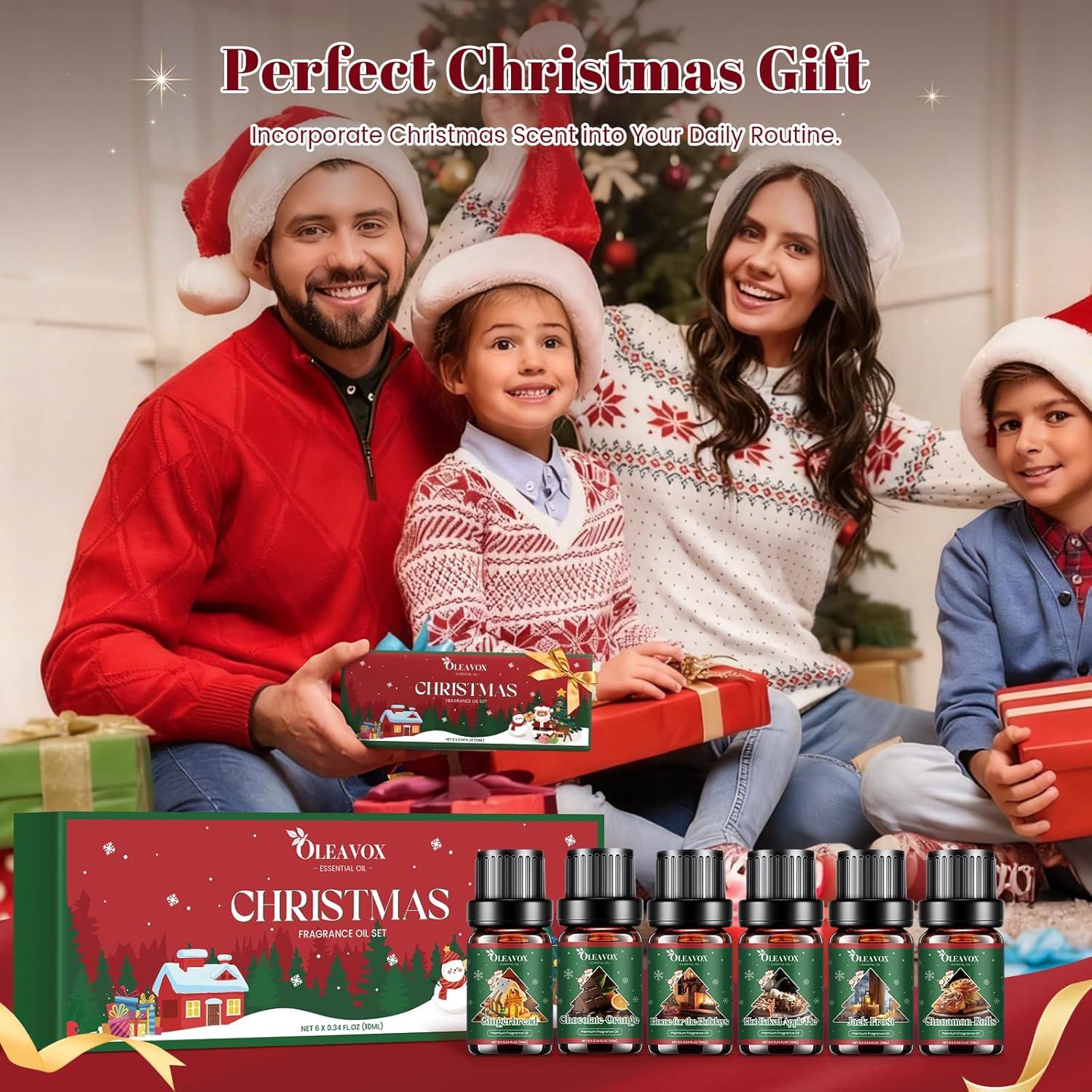 Christmas Essential Oils Set, 6 Premium Winter Fragrance Oils for Diffuser, Candle Scented Oils Gift,Gingerbread, Cinnamon Roll, Hot Baked Apple Pie,Home for the Holidays, Jack Frost, Chocolate Orange