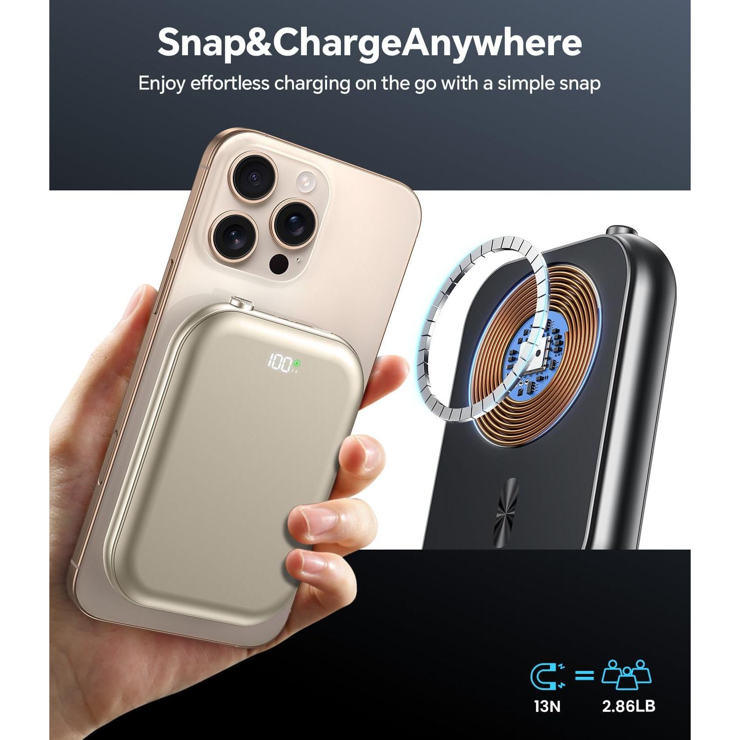 Batería Externa Magnética 10000mAh OZKKCT Carga Rápida USB-C