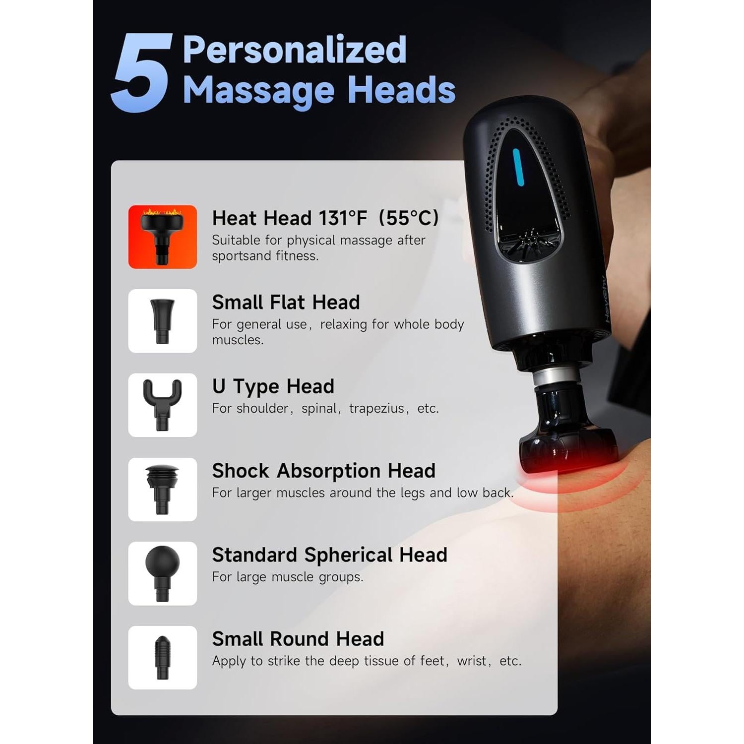 Pistola de Masaje HeyChy V2-H con Calor y 6 Accesorios