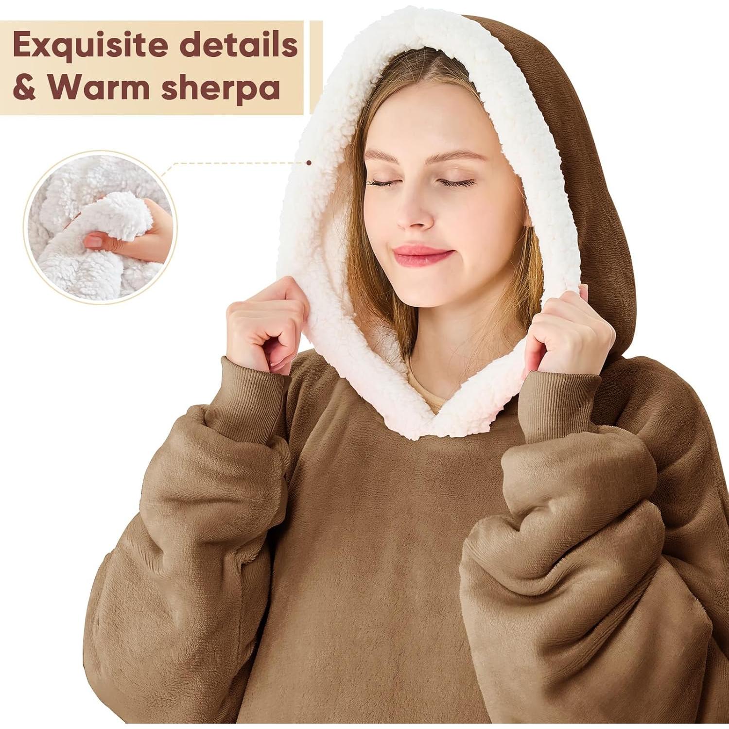 Sudadera Manta Oversized Yescool Beige Marrón con Capucha