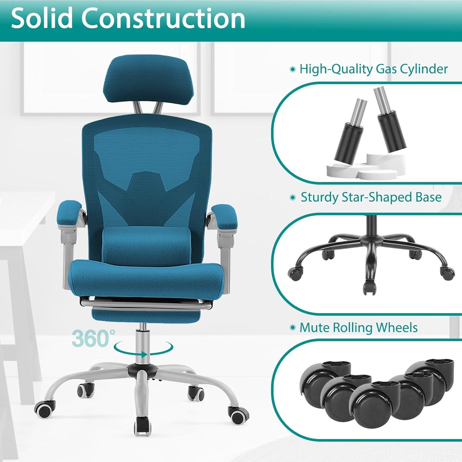 Silla de Oficina DUMOS Azul con Reposapiés Ajustable