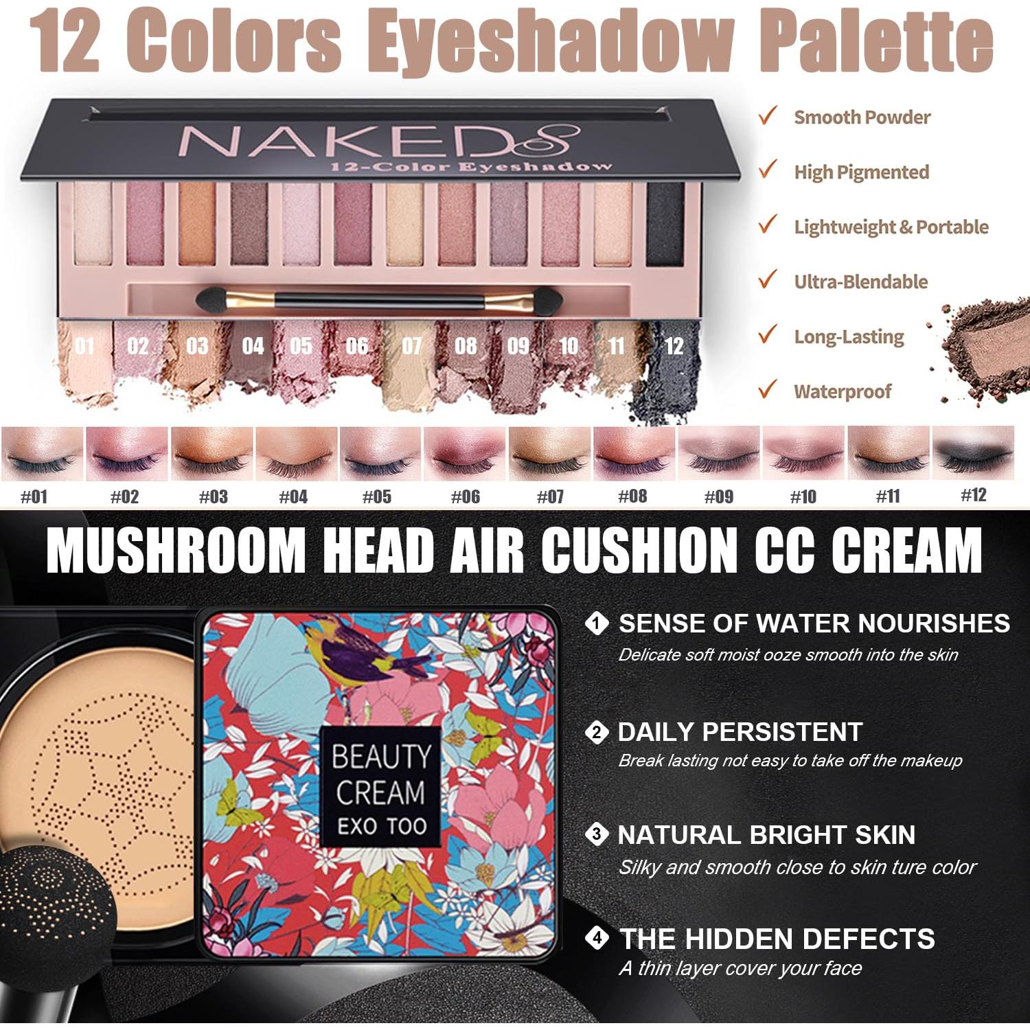 Kit de Maquillaje Completo NUIBO - 12 Sombras, Base, Labiales