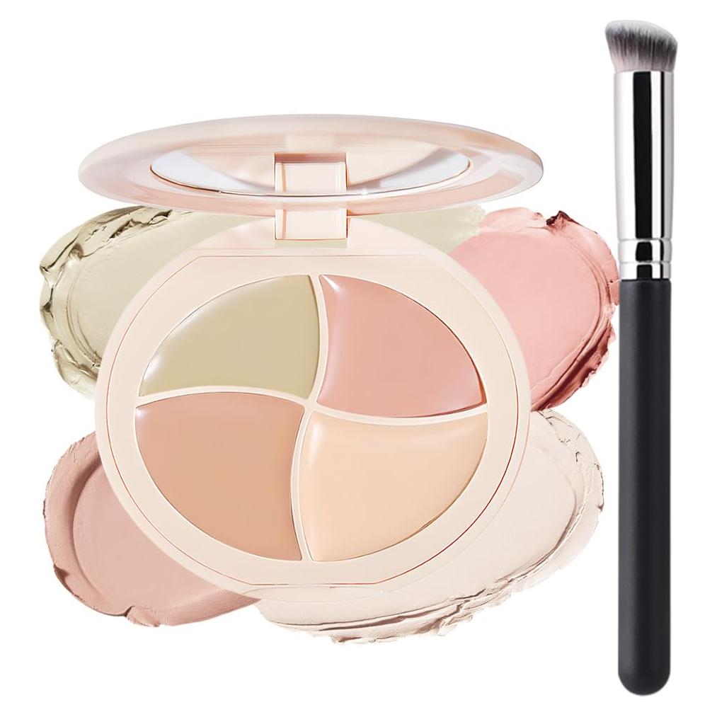 Kaely Concealer Full Coverage Set, 4 Nude Shades Color Correcting Concealer for Dark Circles, under Eye Brightene Foundation Contour Makeup Palette with Brush, corrector de ojeras, Cruelty-free