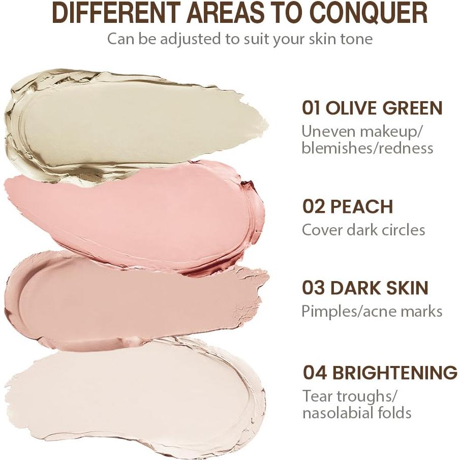 Kaely Concealer Full Coverage Set, 4 Nude Shades Color Correcting Concealer for Dark Circles, under Eye Brightene Foundation Contour Makeup Palette with Brush, corrector de ojeras, Cruelty-free