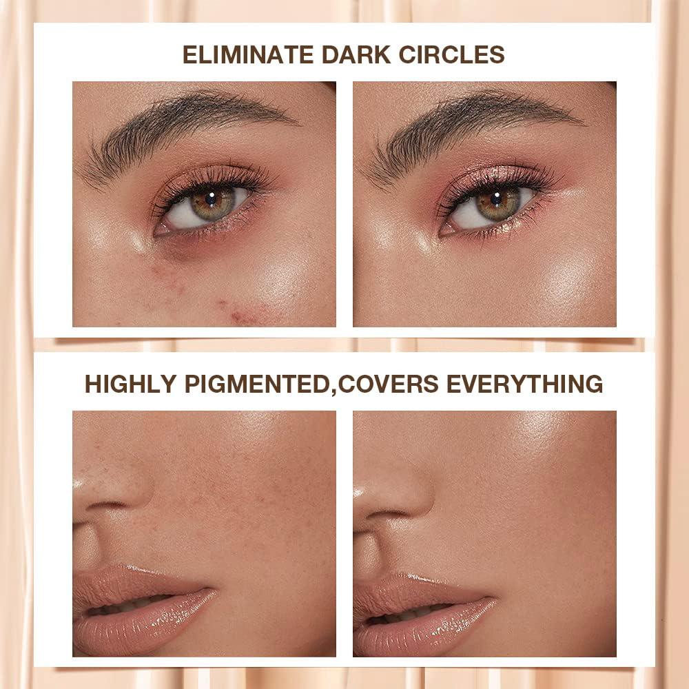 Kaely Concealer Full Coverage Set, 4 Nude Shades Color Correcting Concealer for Dark Circles, under Eye Brightene Foundation Contour Makeup Palette with Brush, corrector de ojeras, Cruelty-free
