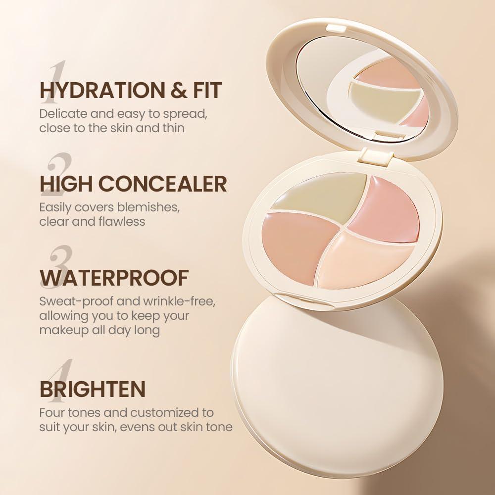 Kaely Concealer Full Coverage Set, 4 Nude Shades Color Correcting Concealer for Dark Circles, under Eye Brightene Foundation Contour Makeup Palette with Brush, corrector de ojeras, Cruelty-free
