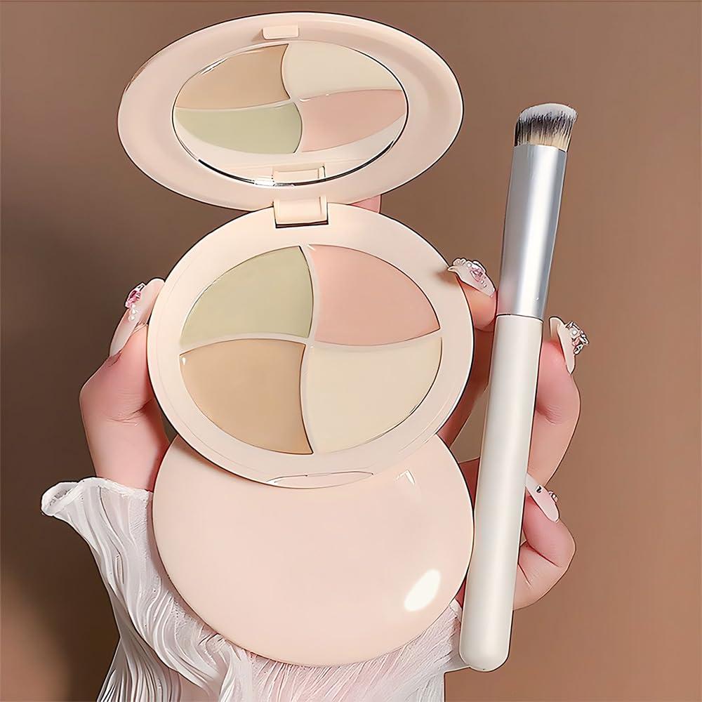 Kaely Concealer Full Coverage Set, 4 Nude Shades Color Correcting Concealer for Dark Circles, under Eye Brightene Foundation Contour Makeup Palette with Brush, corrector de ojeras, Cruelty-free