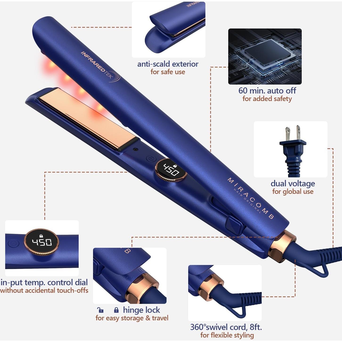 Plancha de Pelo Profesional MIRACOMB Titanio 1" Luz Infrarroja