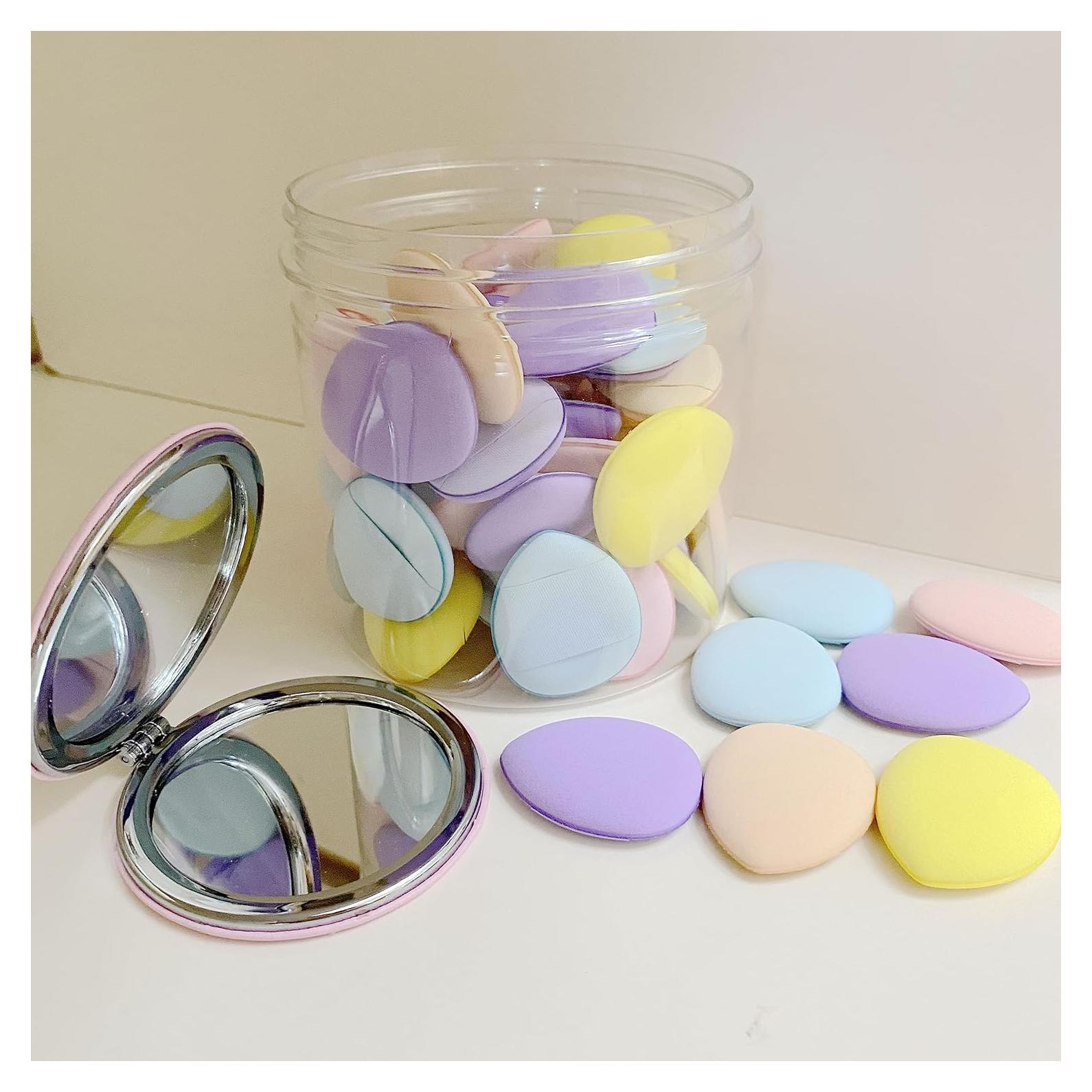 50 Esponjas de Maquillaje Urradia con Espejo - Puff de Polvo