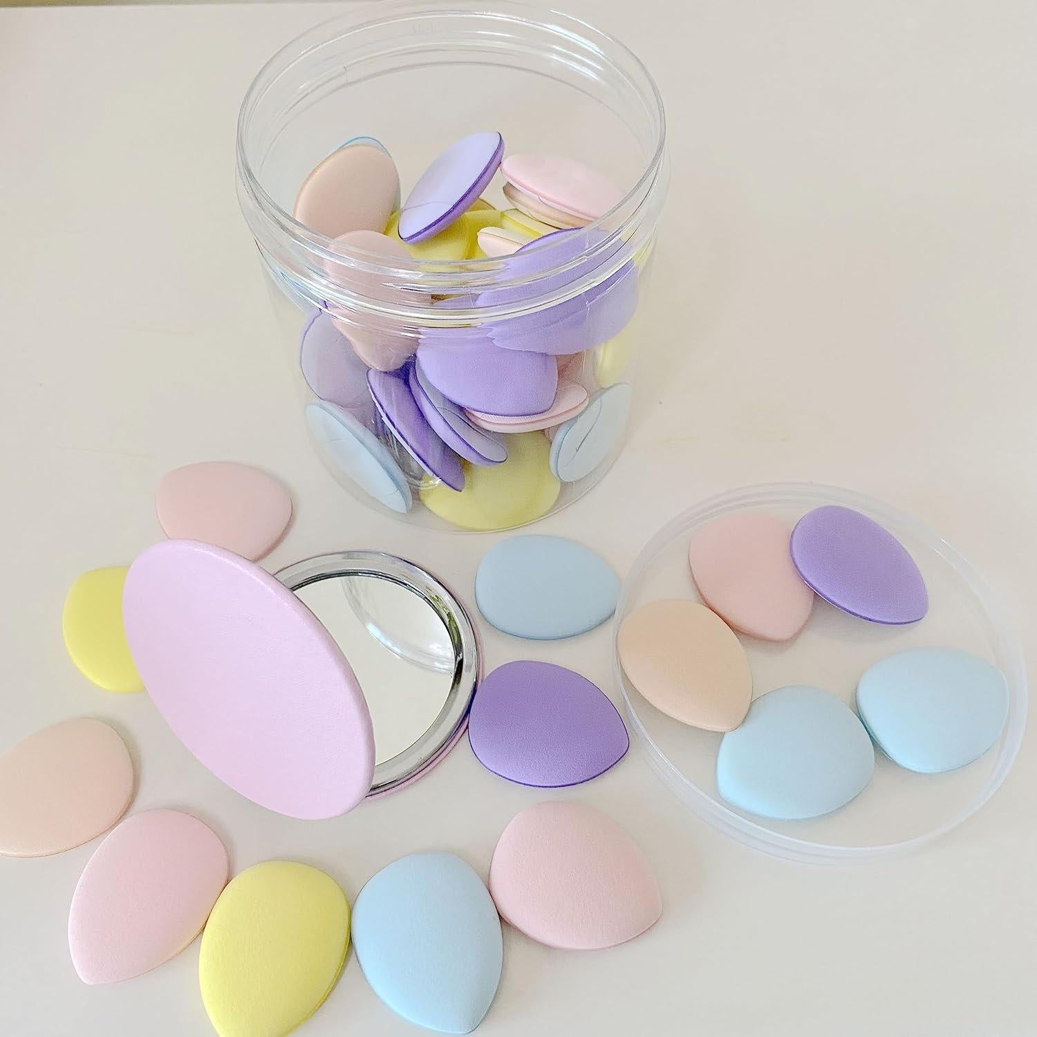 50 Esponjas de Maquillaje Urradia con Espejo - Puff de Polvo