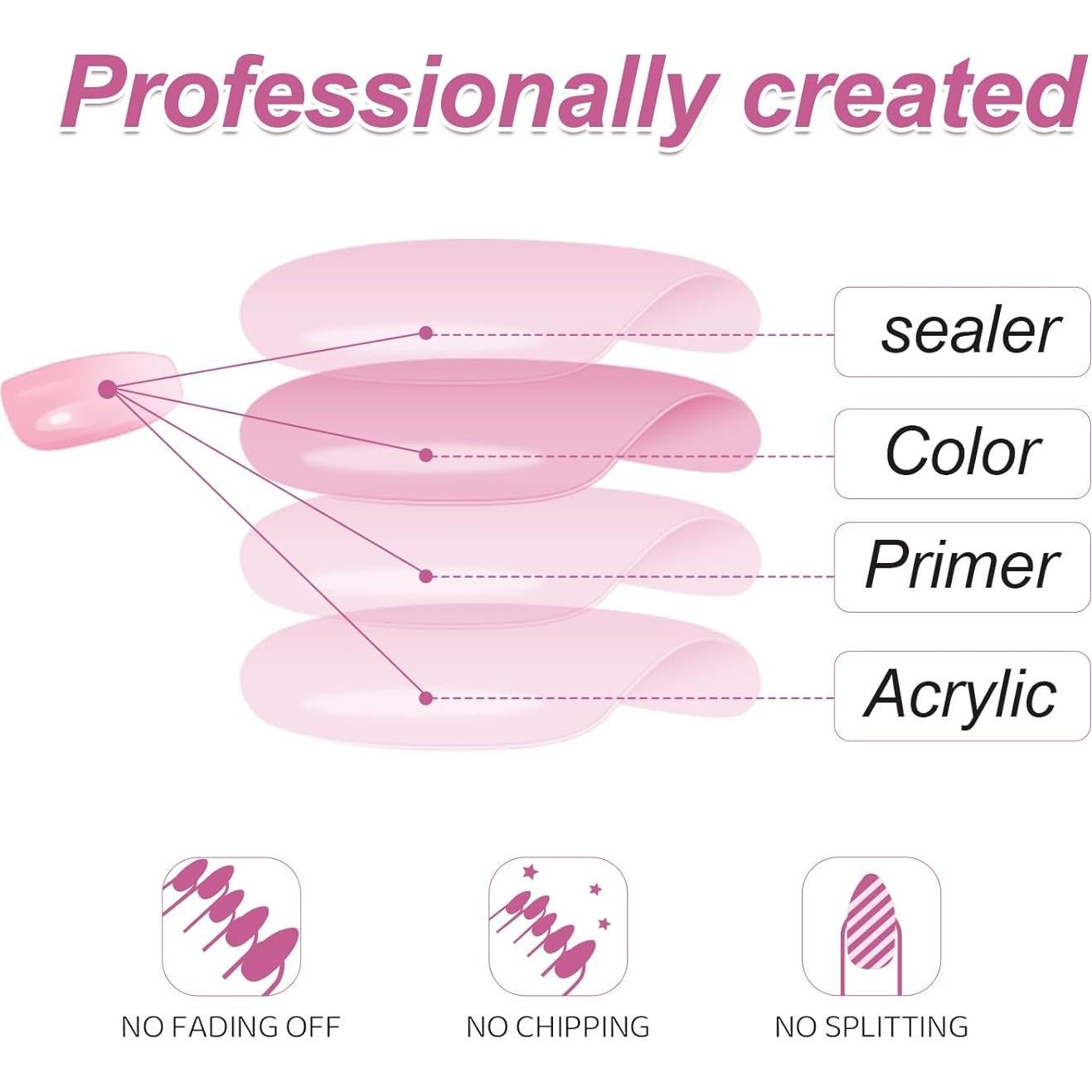 Uñas Postizas Francesas RTKHFZE Largas Cuadradas 24 Pcs Rosa Blanco